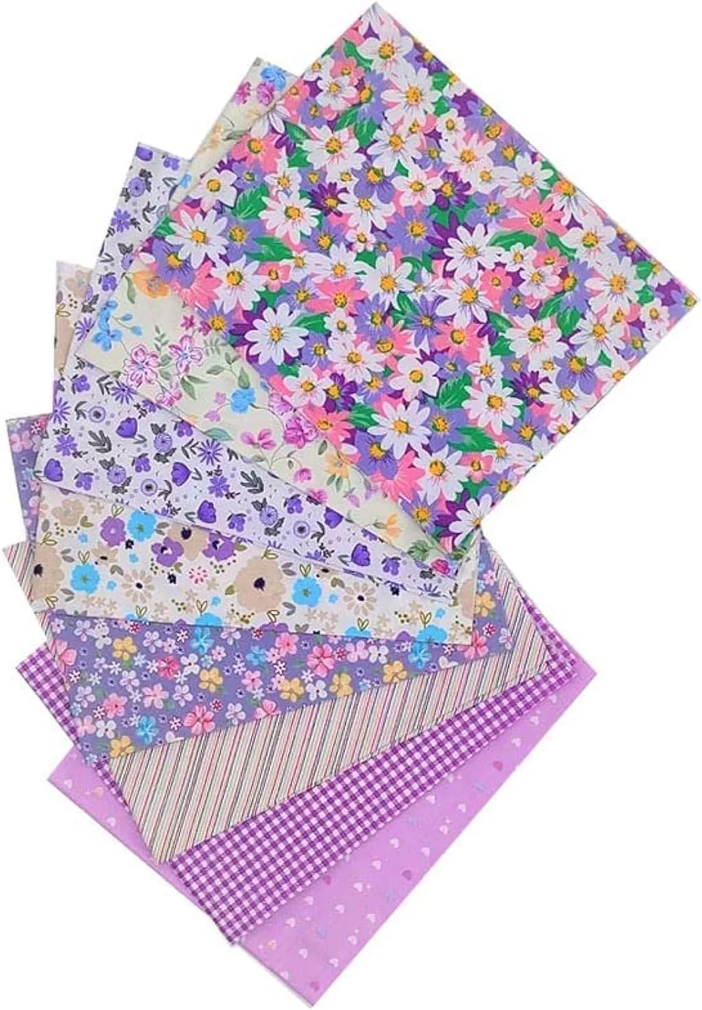 بسته های پارچه پنبه ای برای تکه دوزی، بسته پارچه های چهل تکه 8 عددی 50 در 40 سانتی متر، پارچه های مربعی چاق برای خیاطی تکه دوزی، پارچه های طرح دار مختلف، لوازم هنری و صنایع دستی برای ساخت کاردستی و اسکرپ بوک (بنفش-8)