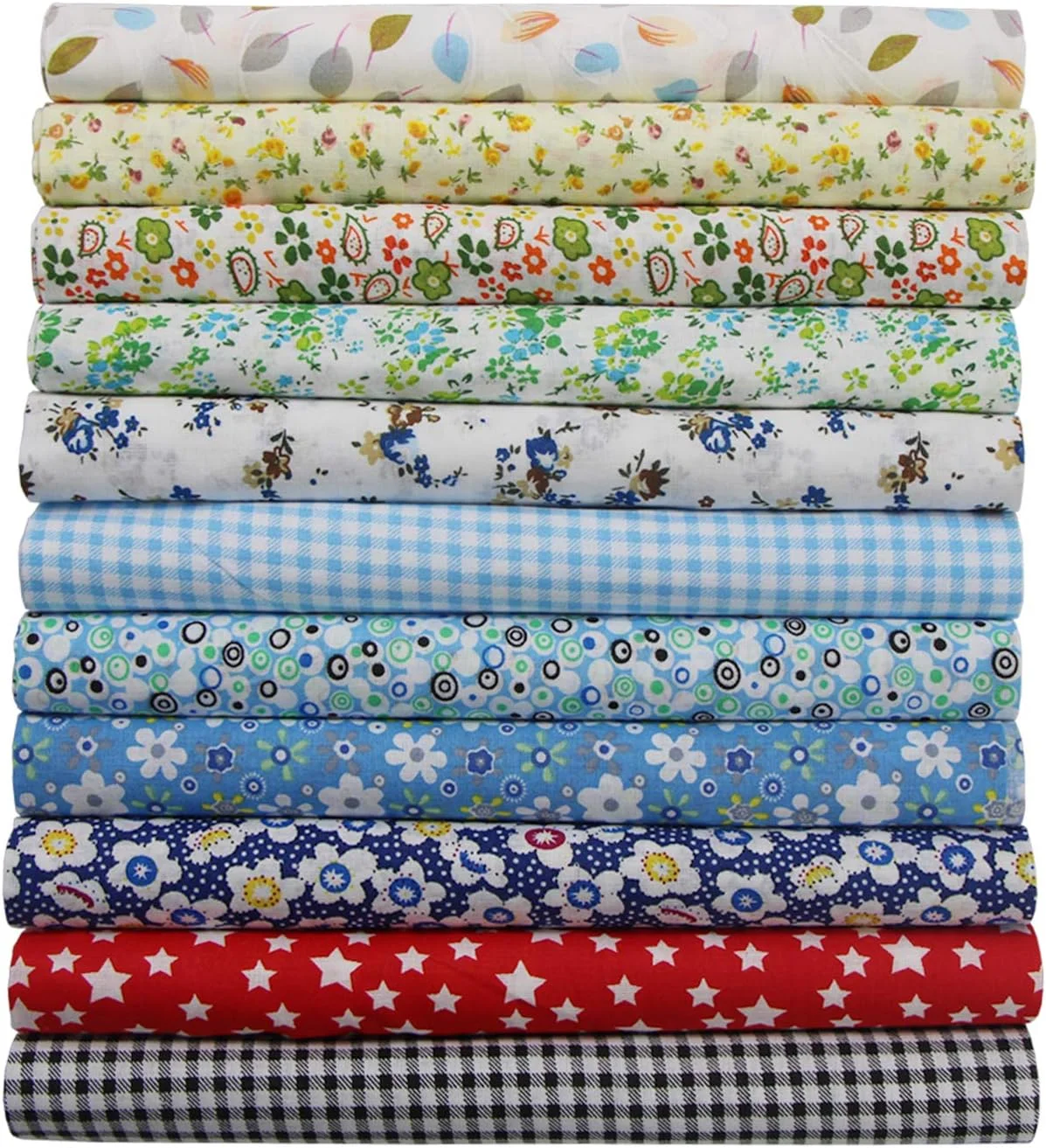 بسته 11 عددی پارچه نخی aufodara، پارچه متری، بسته پارچه ای 50 × 50 سانتی متر، پارچه های تکه دوزی برای خیاطی، پارچه نخی خالص، پارچه صنایع دستی لحاف دوزی، پارچه مربعی نخی (رنگی C)