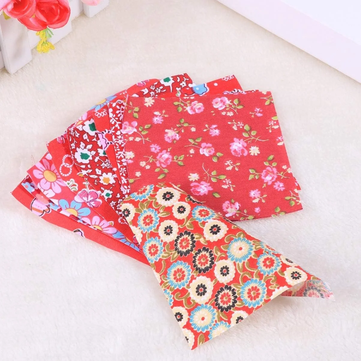 ZHUGI بسته 10 عددی پارچه نخی طرح گل، پارچه مربعی مناسب برای صنایع دستی، تکه دوزی، خیاطی، ساخت آلبوم عکس و کارهای دستی ZHUGI بسته 10 عددی پارچه نخی طرح گل، پارچه مربعی مناسب برای صنایع دستی، تکه دوزی، خیاطی، ساخت آلبوم عکس و کارهای دستی