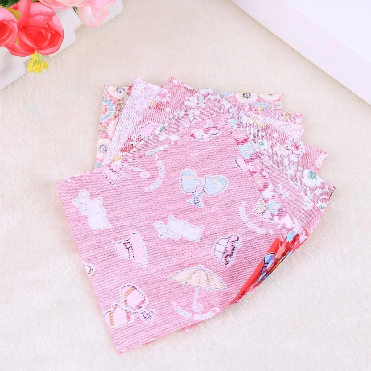 ZHUGI بسته 10 عددی پارچه نخی طرح گل، پارچه مربعی مناسب برای صنایع دستی، تکه دوزی، خیاطی، ساخت آلبوم عکس و کارهای دستی ZHUGI بسته 10 عددی پارچه نخی طرح گل، پارچه مربعی مناسب برای صنایع دستی، تکه دوزی، خیاطی، ساخت آلبوم عکس و کارهای دستی