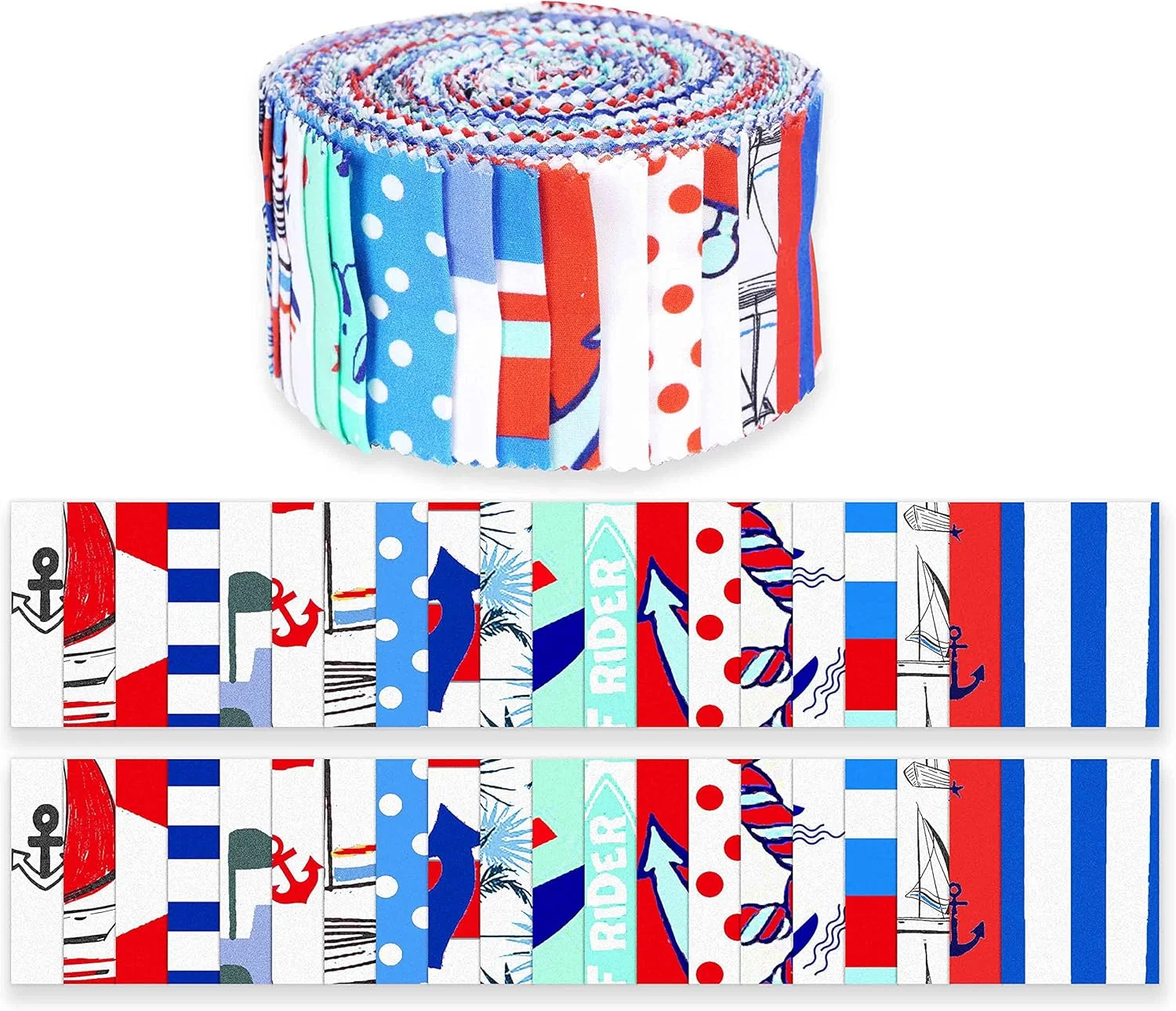 سویموی بسته 40 عددی پارچه های از پیش برش خورده نخی با طرح دریایی مناسب تکه دوزی، نوارهای صنایع دستی 2.5 اینچی مدل ژله ای - سفید و آبی