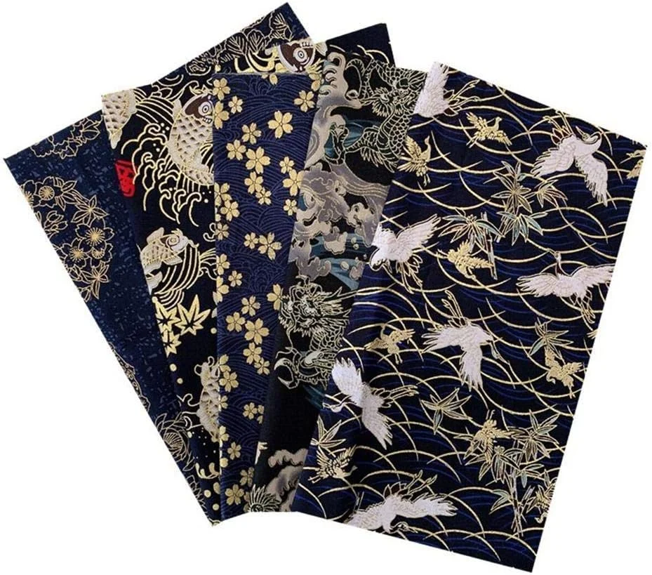 ست 5 عددی پارچه نخی طرح دار 20x25 سانتی متری، پارچه های به سبک ژاپنی برای خیاطی، تکه دوزی و صنایع دستی