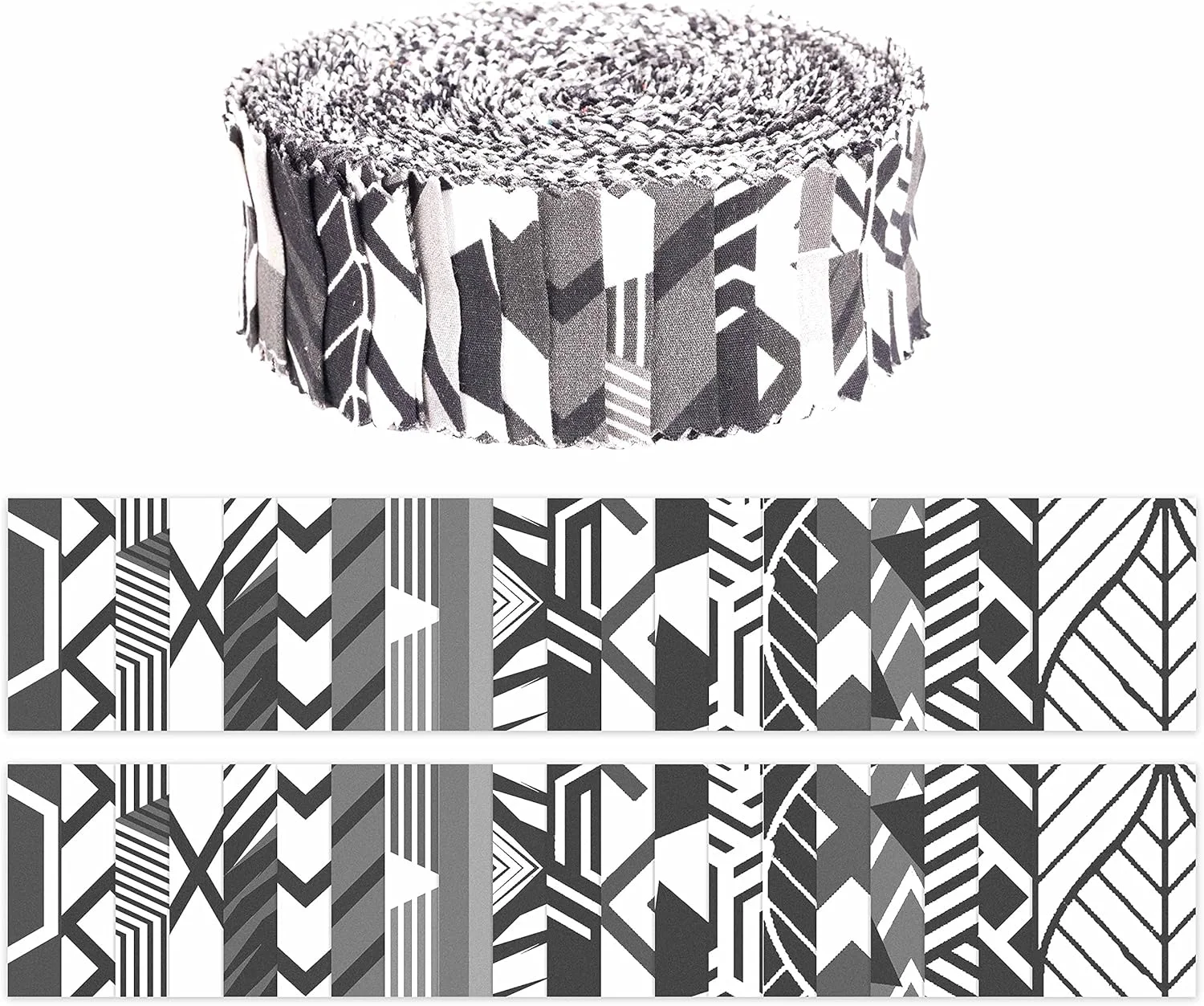 سویموی بسته 40 عددی پارچه های از پیش برش خورده نخی با طرح هندسی مناسب برای تکه دوزی، نوارهای صنایع دستی 2.5 اینچی - سفید و مشکی