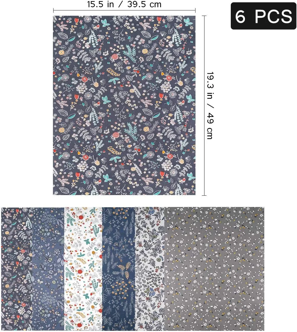 HOPHO 6pcs Floral Cotton Quilting Fabric Patchwork DIY Flower Pattern Fabric Quilt Squares for DIY Craft Sewing Quilting Scrapbooking HOPHO 6pcs Floral Cotton Quilting Fabric Patchwork DIY Flower Pattern Fabric Quilt Squares for DIY Craft Sewing Quilting Scrapbooking