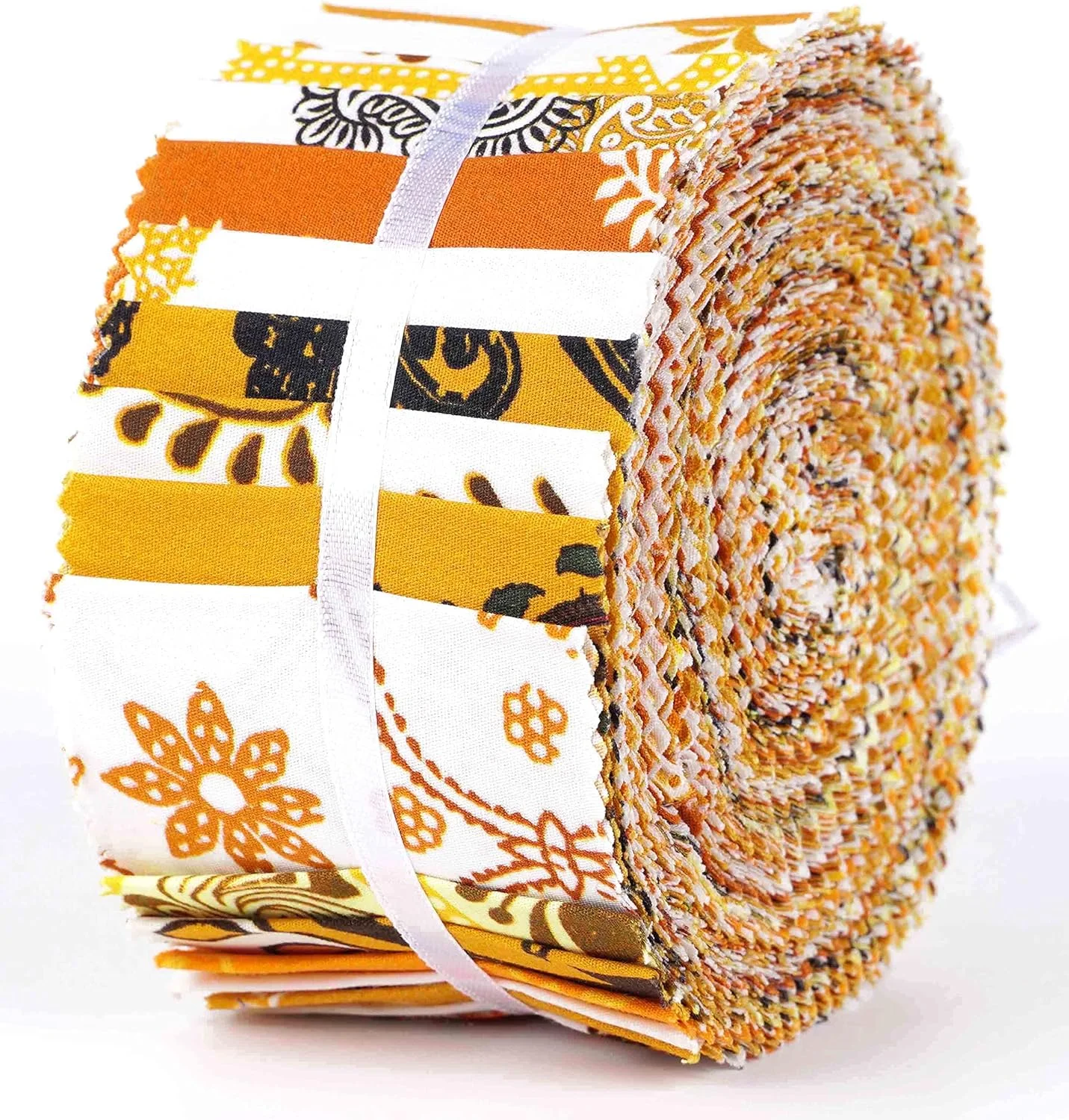Soimoi بسته 40 عددی پارچه های از پیش برش خورده نخی طرح بته جقه برای نواردوزی و صنایع دستی، رول ژله ای 2.5 اینچی - نارنجی