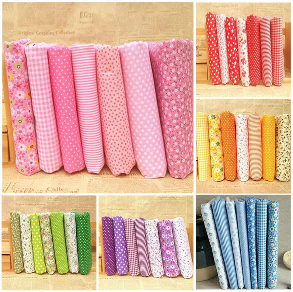 Quarter Fabric Cotton, 7Pcs DIY Craft Quilting Fabric, Cotton Fabric Bundles Sewing Fabric Set (25 X 25cm)