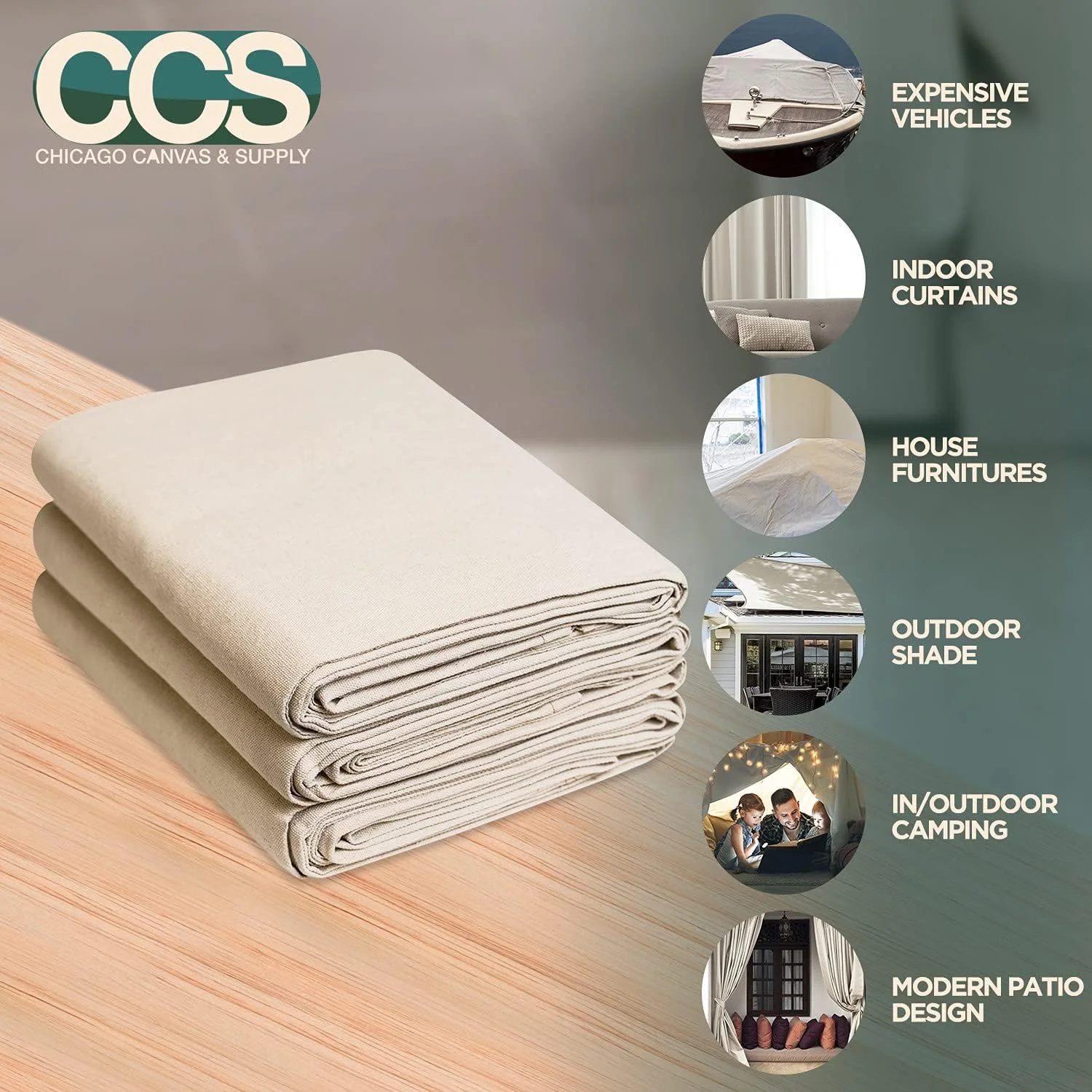 بوم پنبه ای خاکستری فولادی CCS CHICAGO CANVAS & SUPPLY، 4.5 متری، 283 گرمی بوم پنبه ای خاکستری فولادی CCS CHICAGO CANVAS & SUPPLY، 4.5 متری، 283 گرمی