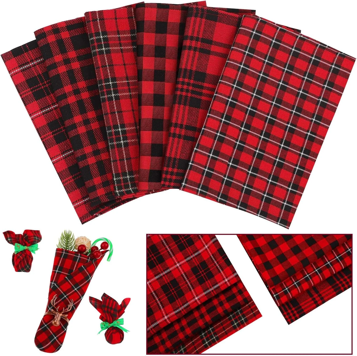 پارچه چهارخانه کریسمس تاتوئو، 6 تکه، 45x45 سانتی متر، پارچه طرح بوفالو، پارچه از پیش برش خورده شطرنجی برای خیاطی، تکه دوزی و کاردستی کریسمس (چهارخانه قرمز و مشکی) پارچه چهارخانه کریسمس تاتوئو، 6 تکه، 45x45 سانتی متر، پارچه طرح بوفالو، پارچه از پیش برش خورده شطرنجی برای خیاطی، تکه دوزی و کاردستی کریسمس (چهارخانه قرمز و مشکی)