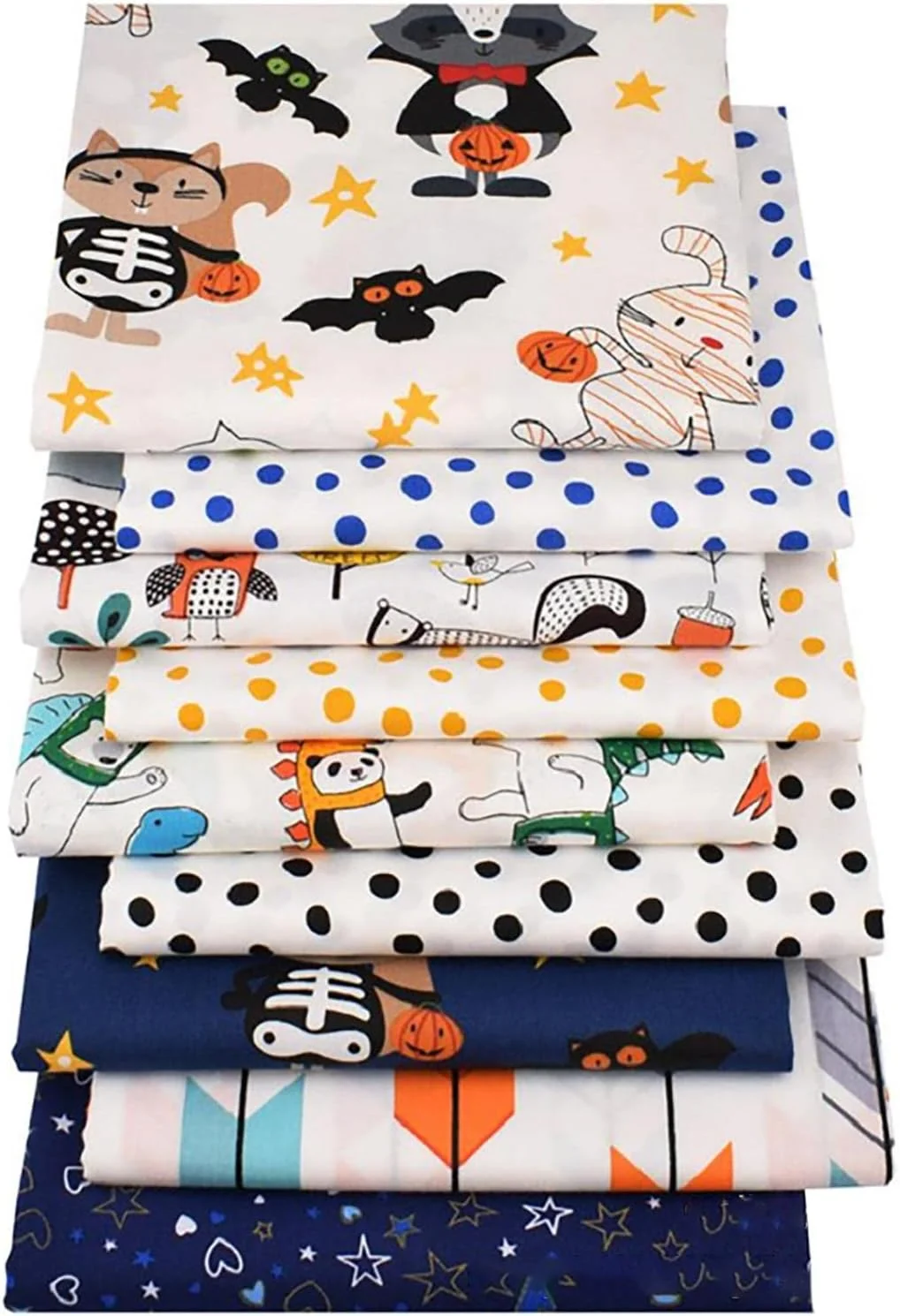 پارچه نخی هالووین | ست 8 عددی پارچه طرح دار با کیفیت عالی با طرح های کارتونی خرگوش، خفاش و شبح با تم هالووین، پارچه تکه دوزی برای دوخت و دوز و تزئینات جشن هالووین