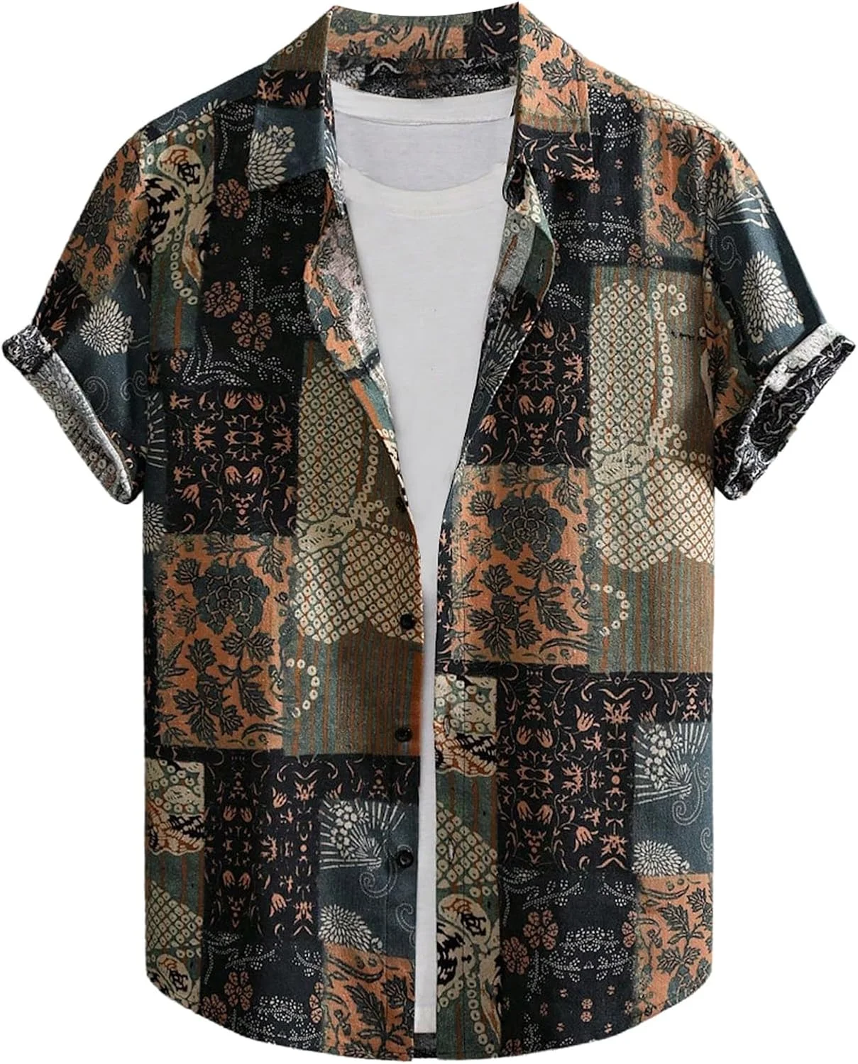 پیراهن آستین کوتاه مردانه GORGLITTER با طرح گل و هندسی دکمه دار به سبک بوهو
