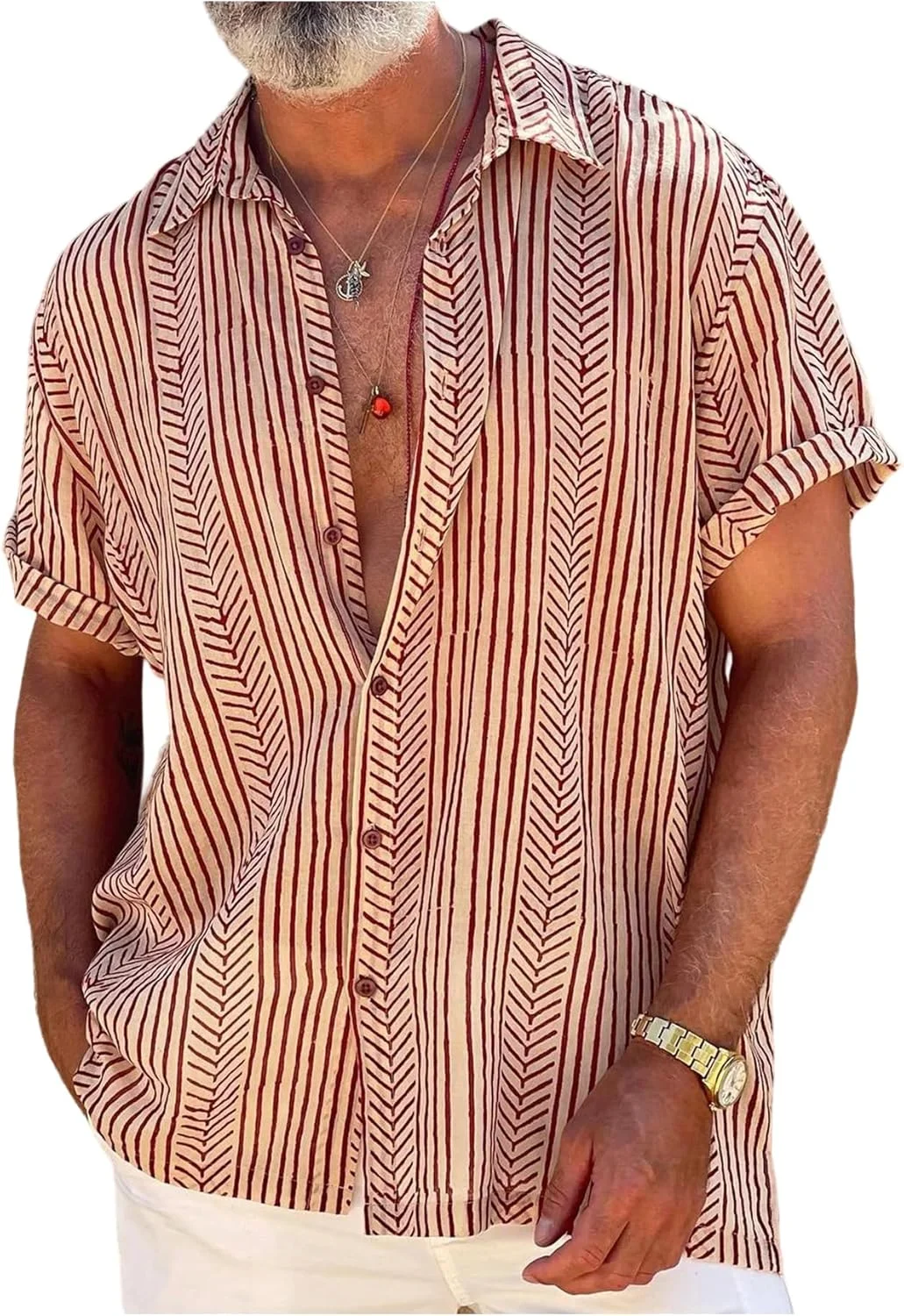 پیراهن مردانه هاوایی طرح گرافیکی GORGLITTER، یقه دار، دکمه دار، آستین کوتاه، مناسب تعطیلات