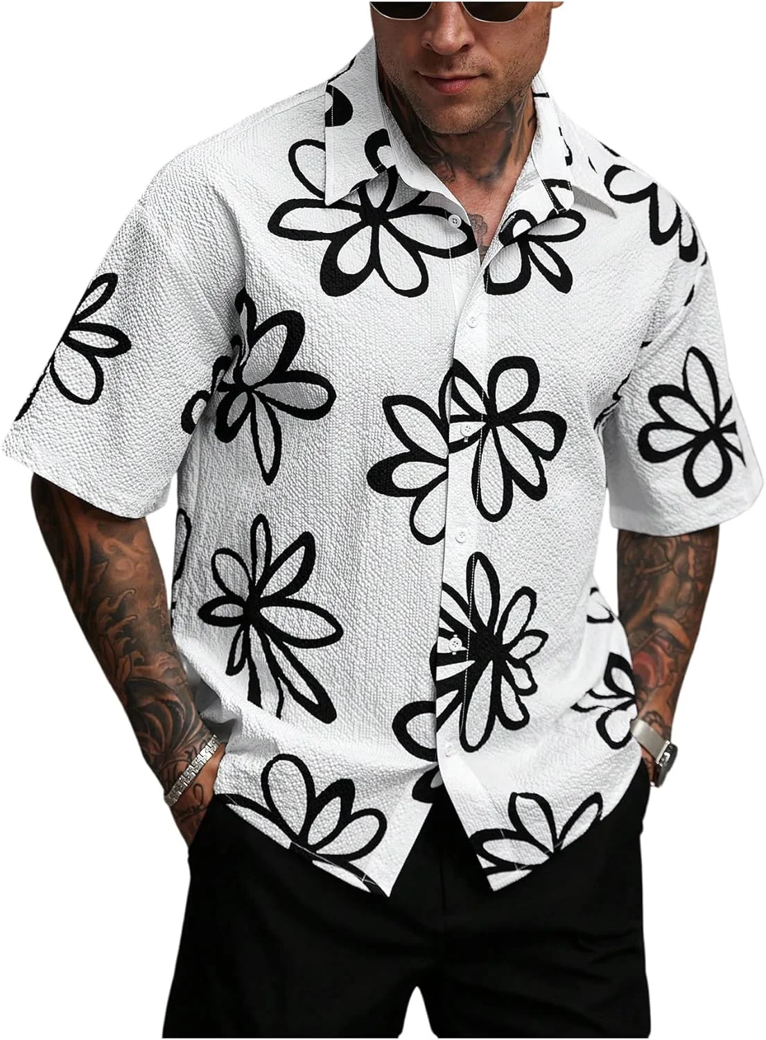 پیراهن مردانه هاوایی GORGLITTER، آستین کوتاه طرح گل، دکمه دار، مناسب تعطیلات پیراهن مردانه هاوایی GORGLITTER، آستین کوتاه طرح گل، دکمه دار، مناسب تعطیلات
