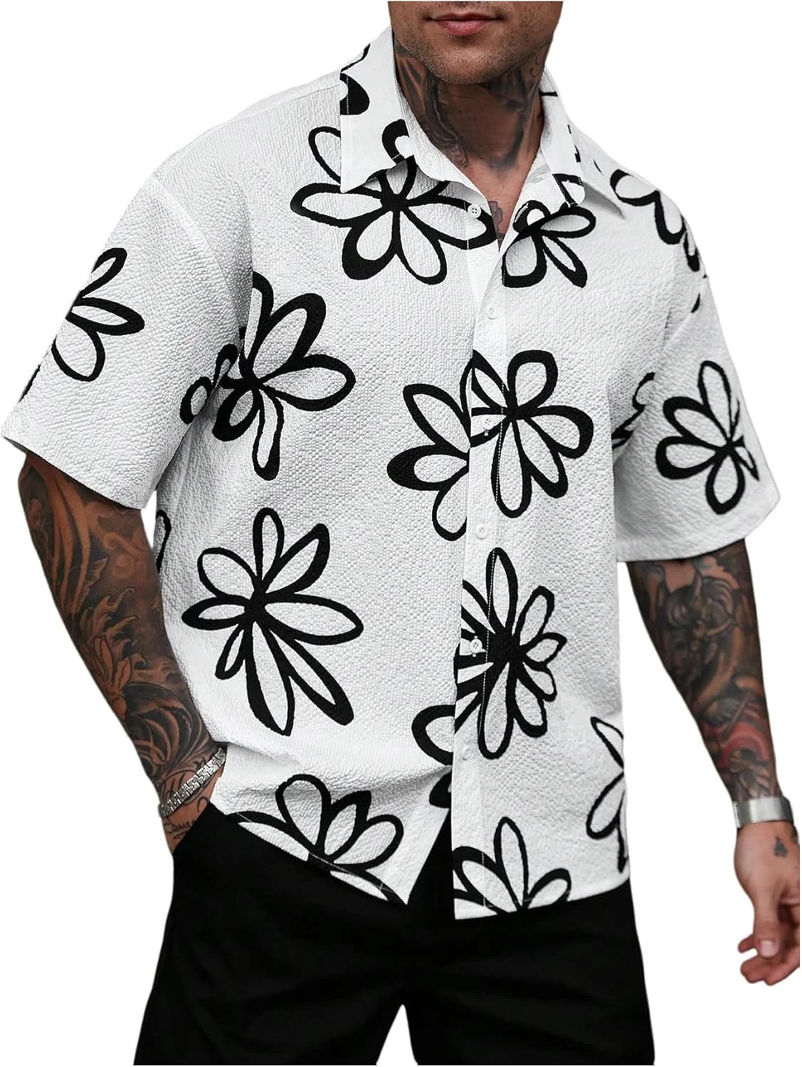 پیراهن مردانه هاوایی GORGLITTER، آستین کوتاه طرح گل، دکمه دار، مناسب تعطیلات پیراهن مردانه هاوایی GORGLITTER، آستین کوتاه طرح گل، دکمه دار، مناسب تعطیلات