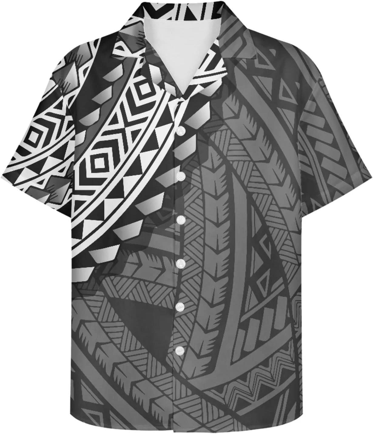 پیراهن مردانه GLUDEAR طرح پلینزی قبیله ای سه بعدی دکمه دار آستین کوتاه یقه کوبایی