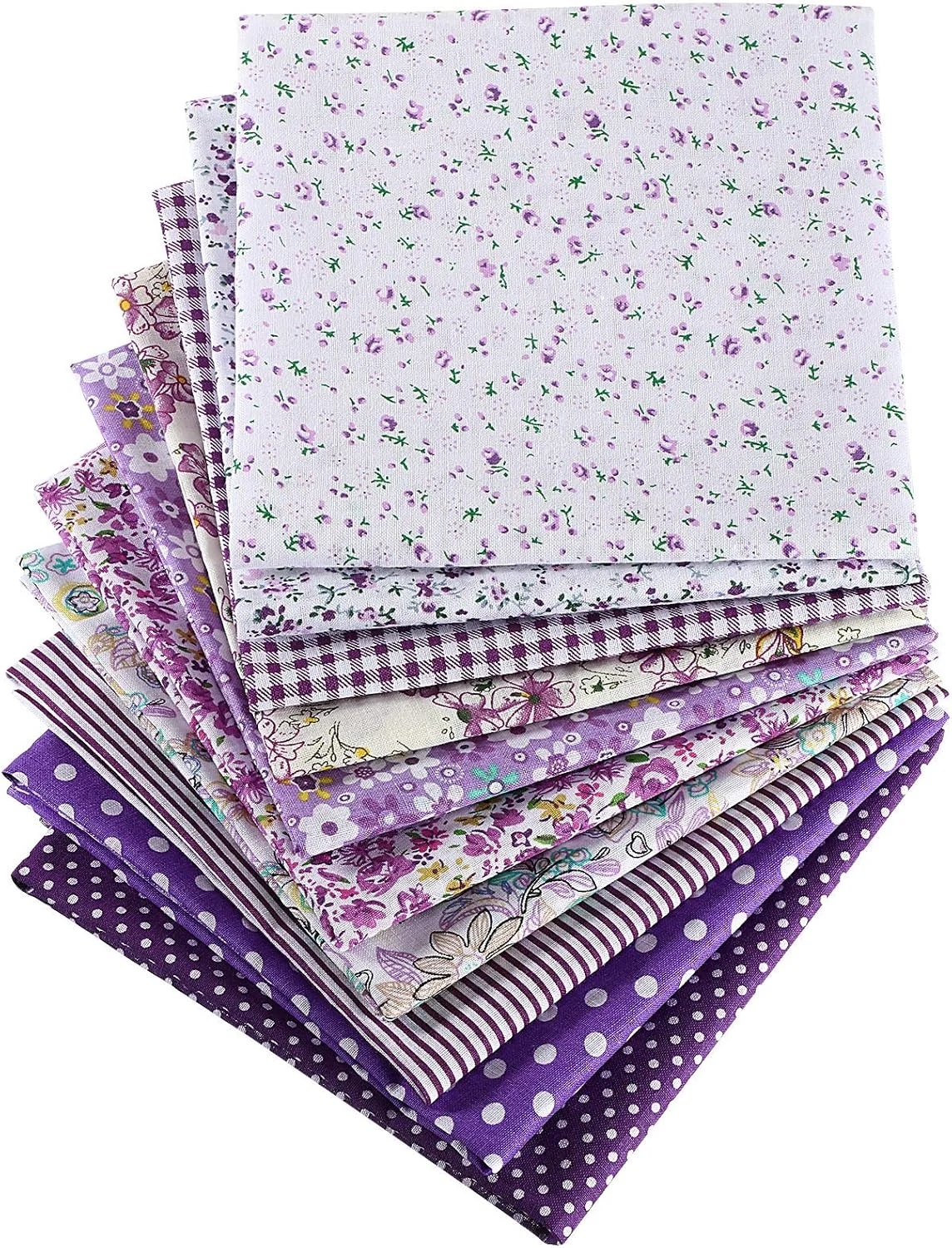 بوائو 10 تکه پارچه چهل تکه 50x50 سانتی‌متری با طرح گل‌دار بنفش، مناسب برای خیاطی، ساخت کاردستی و پروژه‌های DIY