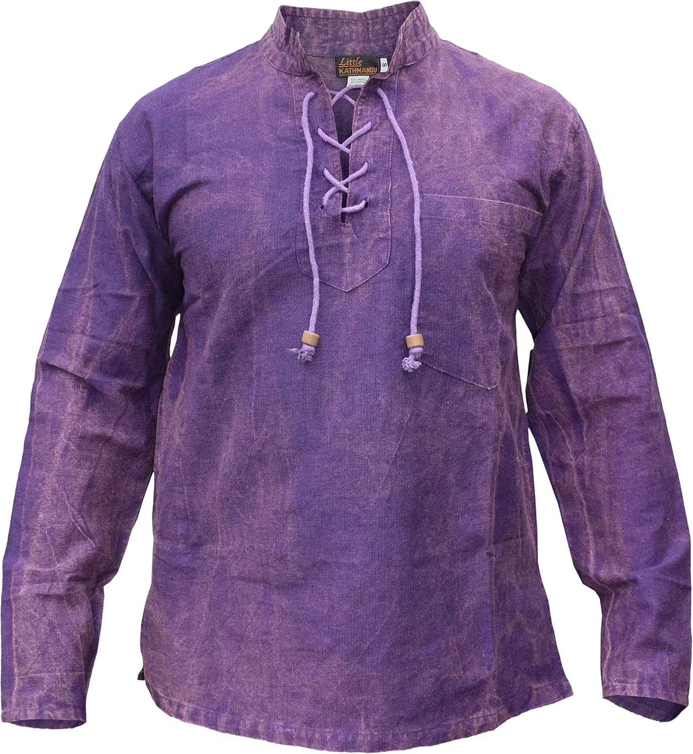 پیراهن مردانه Gheri، یقه هفت بند دار، مدل پدربزرگی، سنگ شور بنفش، سایز مدیوم، جنس کنف و پنبه