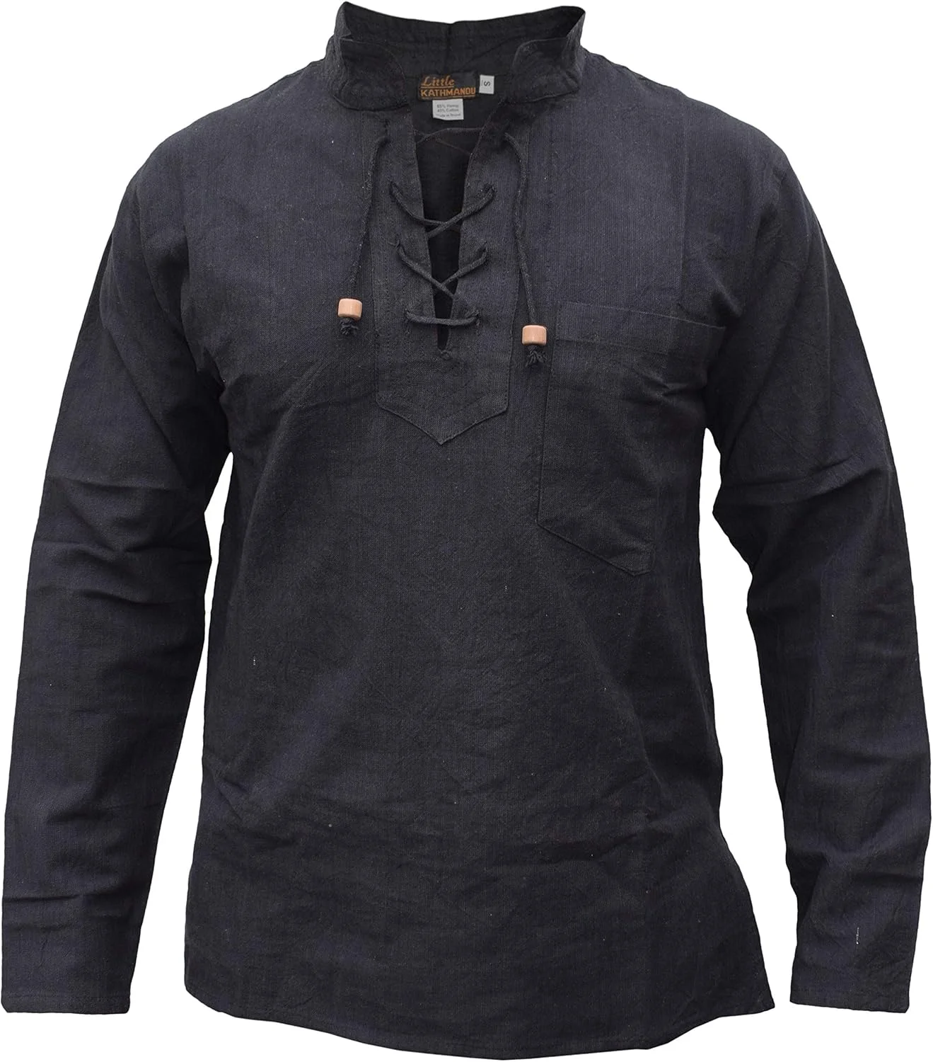 پیراهن مردانه یقه هفت بنددار Gheri، جنس کنف و پنبه، مشکی ساده، سایز XX-Large