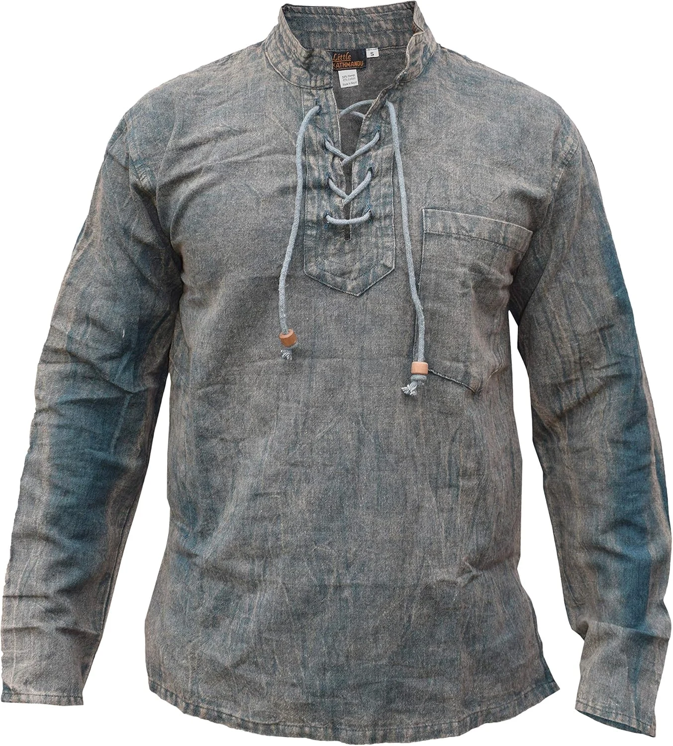 پیراهن مردانه Gheri، یقه هفت بندی، پنبه و کنف، رنگ سبز چرک شسته شده، سایز XX-Large