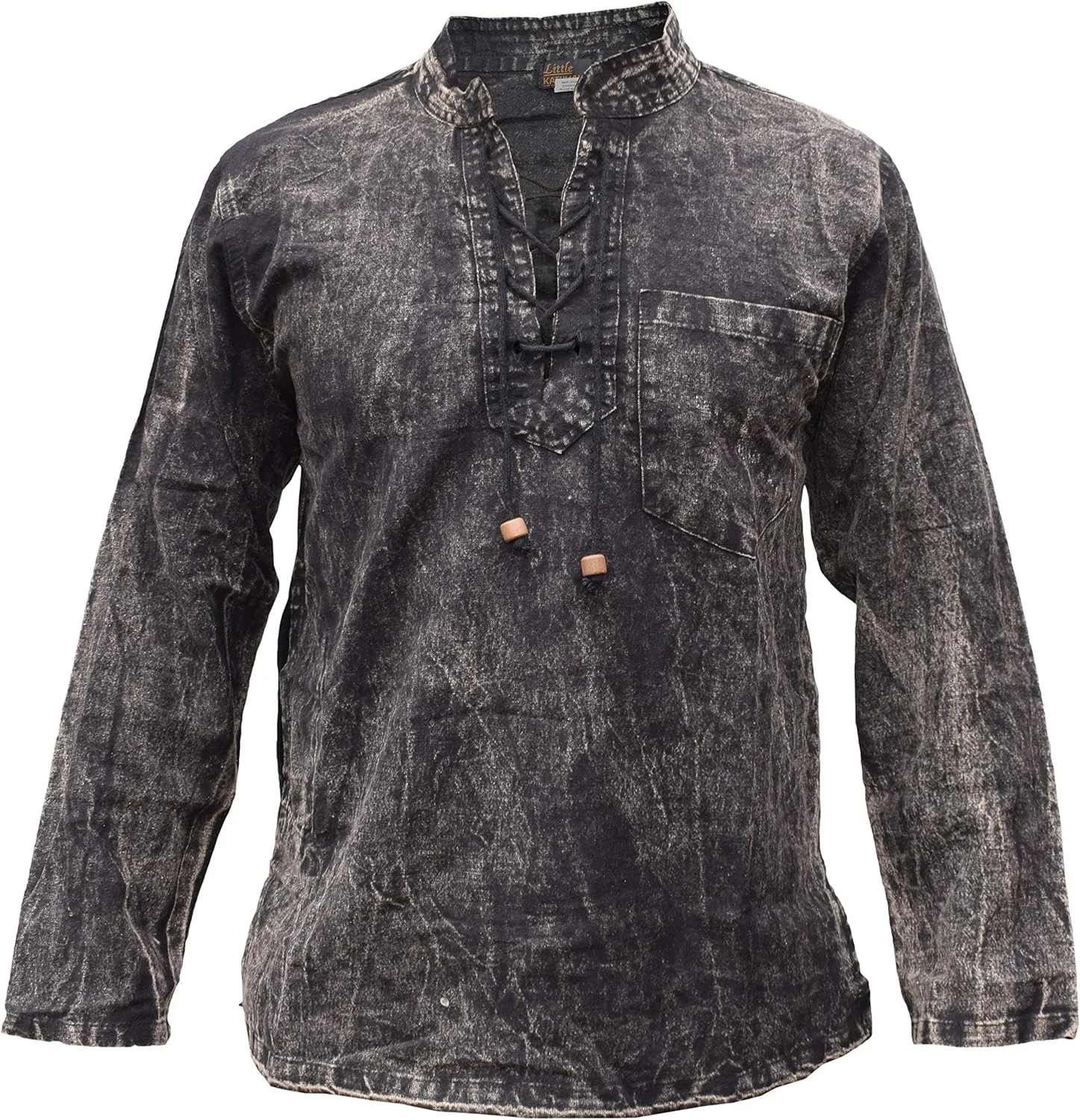 پیراهن مردانه Gheri، یقه هفت بند دار، طرح پدربزرگی، سنگ شور مشکی، سایز XX-Large، جنس کنف و پنبه