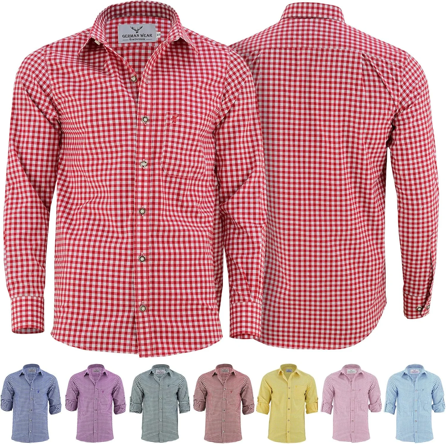 پیراهن آستین بلند طرح شطرنجی German Wear - رنگ قرمز یا آبی - رنگ: قرمز، سایز: L