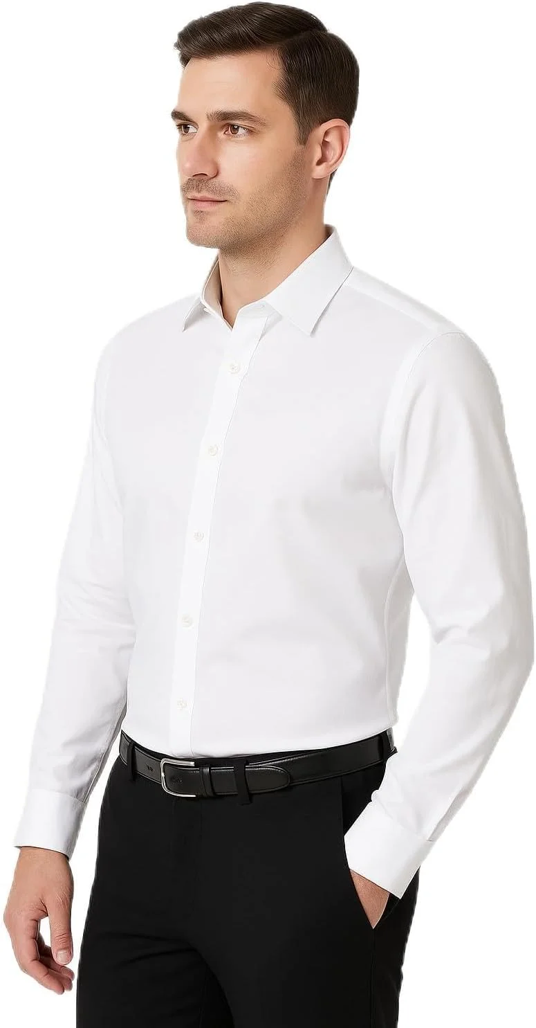 پیراهن رسمی سفید مردانه، مدل اسلیم فیت، ضد چروک، آستین بلند، ترکیب پنبه