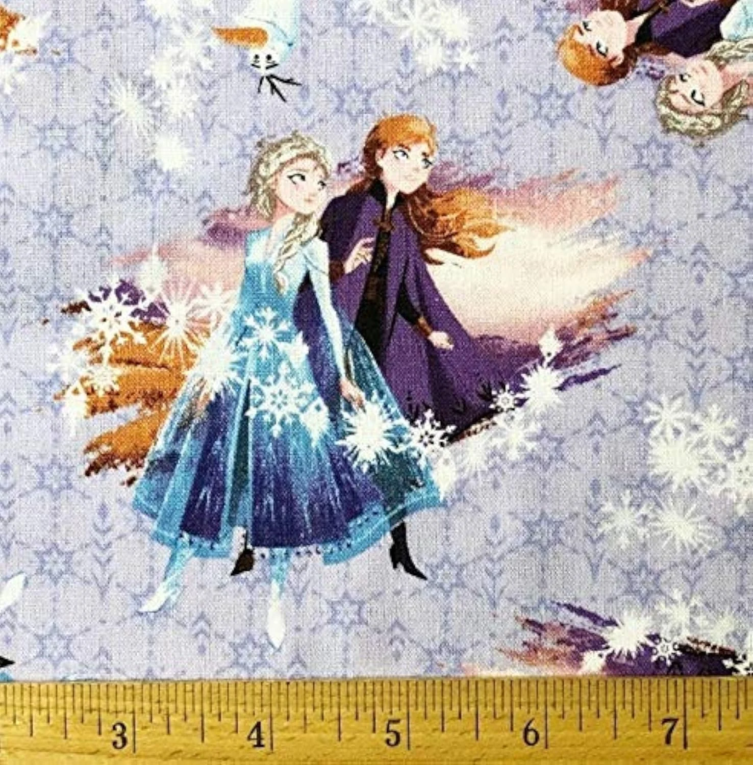 بسته 2 عددی محصولات خلاقانه Spring - پارچه نخی دیزنی Frozen با طرح Destiny Awaits روی زمینه یاسی - السا، آنا و اولاف - تکه پارچه 45 در 55 سانتی متر (بسته 2 عددی)