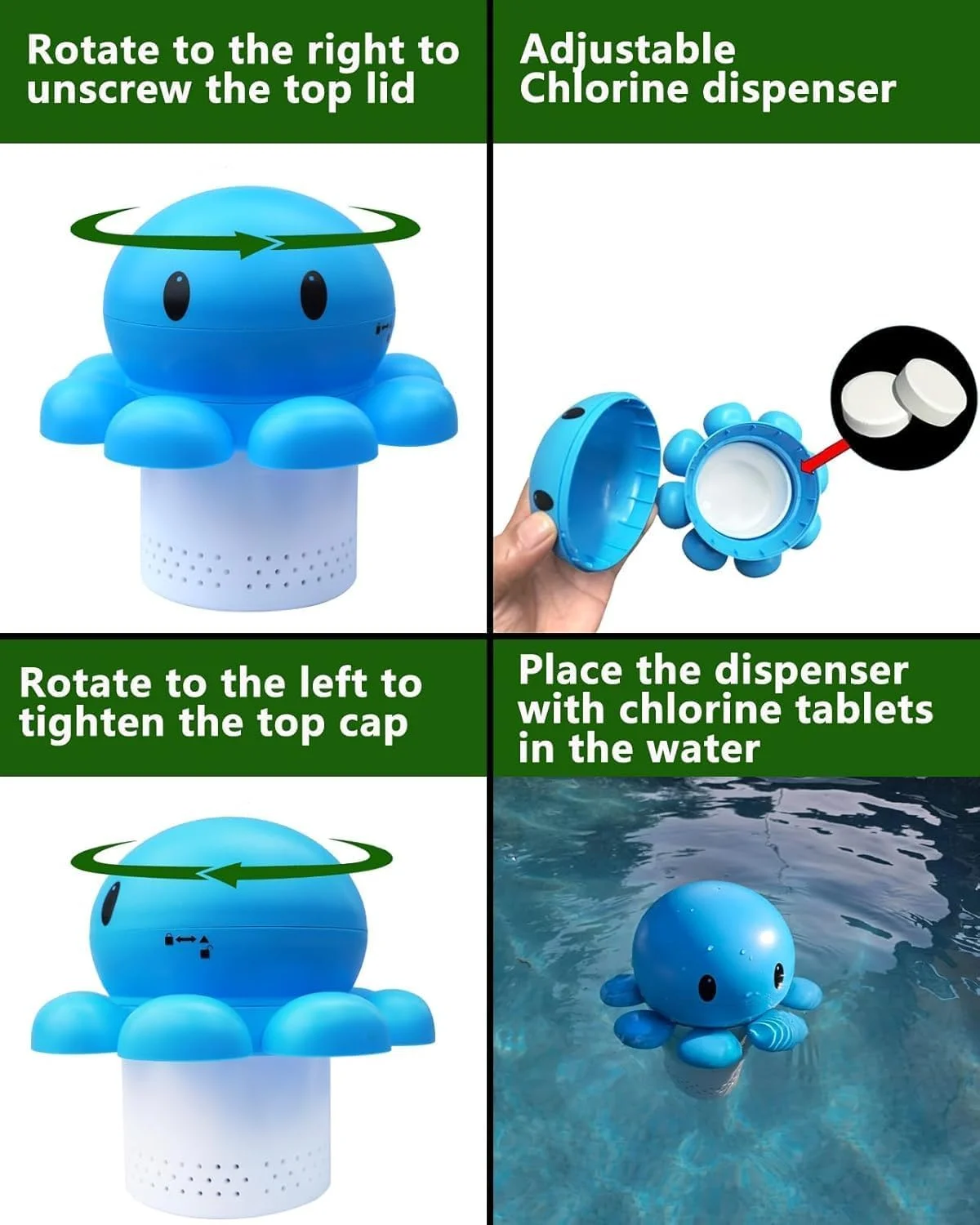 کلرزن شناور استخر KASTWAVE، برای قرص های 3 اینچی، 2 عدد کلرزن جریان قابل تنظیم 3 اینچی برای استخرها، وان های آب گرم و اسپا، پلاستیک ABS بادوام تاشو (آبی، زیبا)