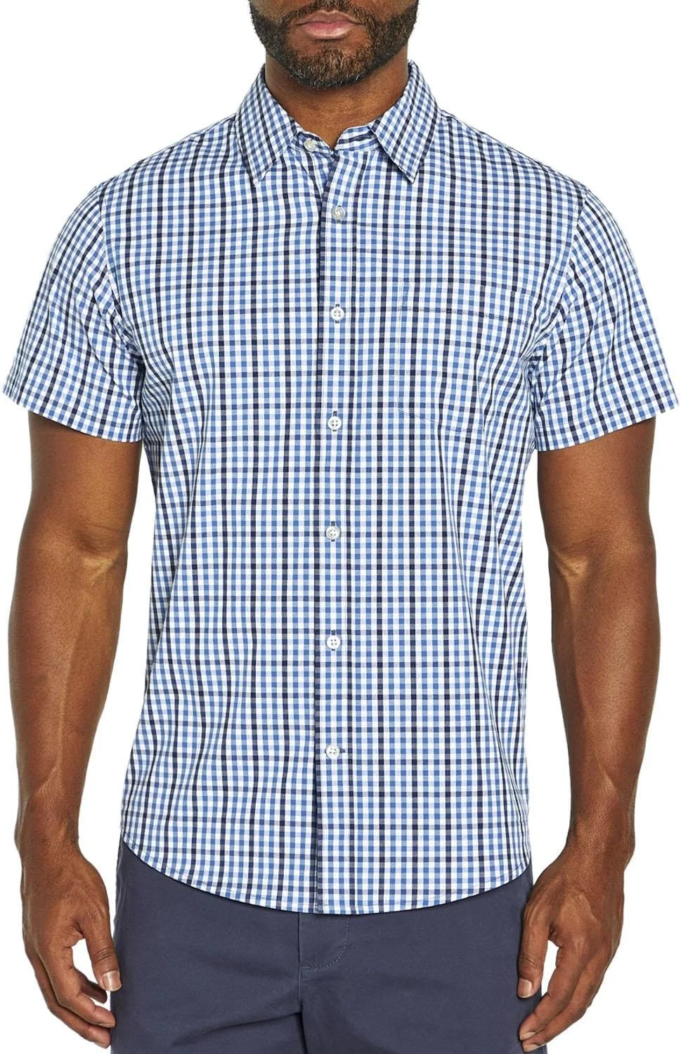 پیراهن مردانه آستین کوتاه دکمه دار چهارخانه کلاسیک GAP با جیب - طرح Asher Plaid Burt DELF سایز Small