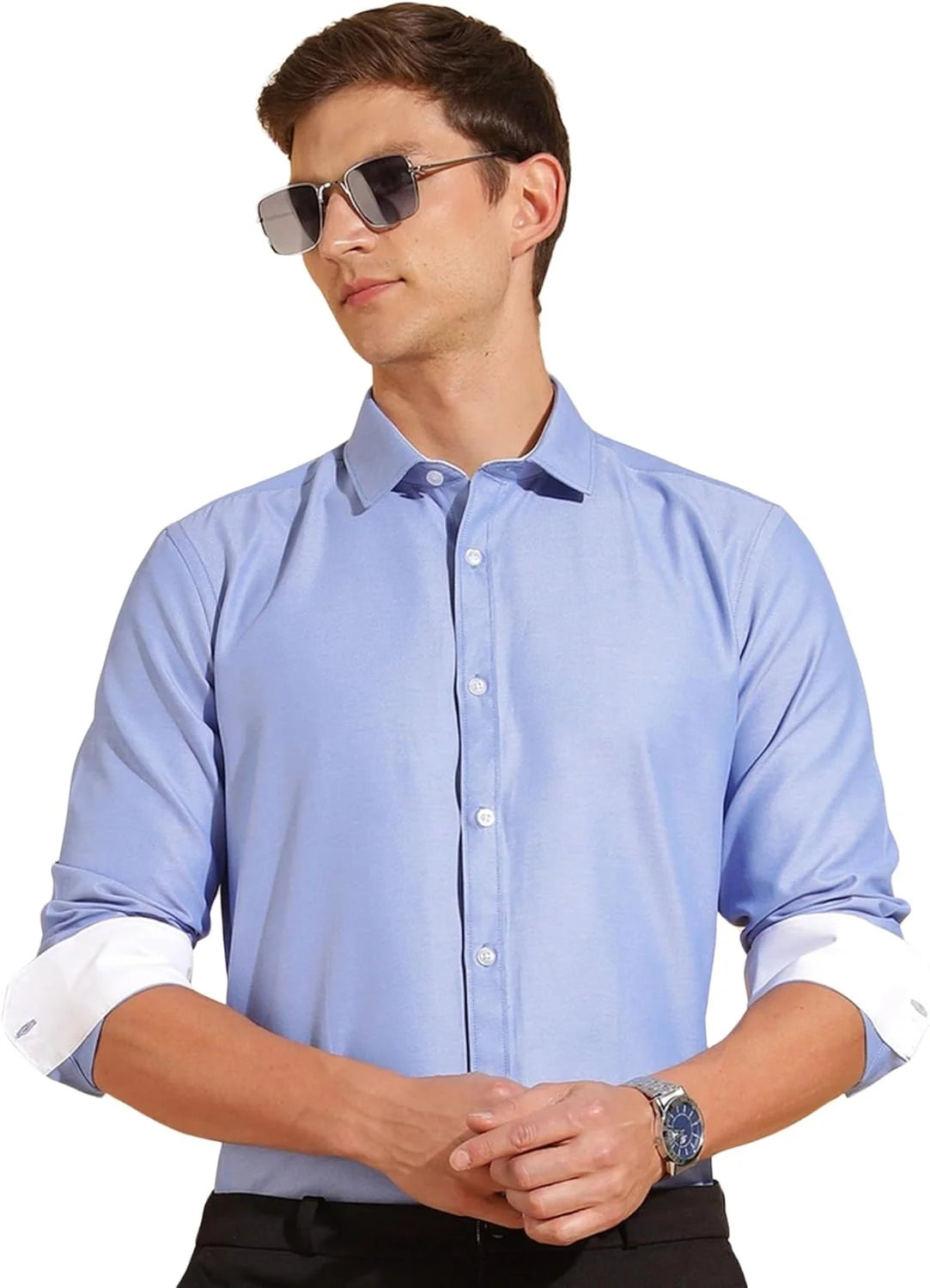 پیراهن آکسفورد مردانه فیت معمولی FYLTR - آستین بلند | پارچه با تریم متضاد | پیراهن های رسمی مردانه