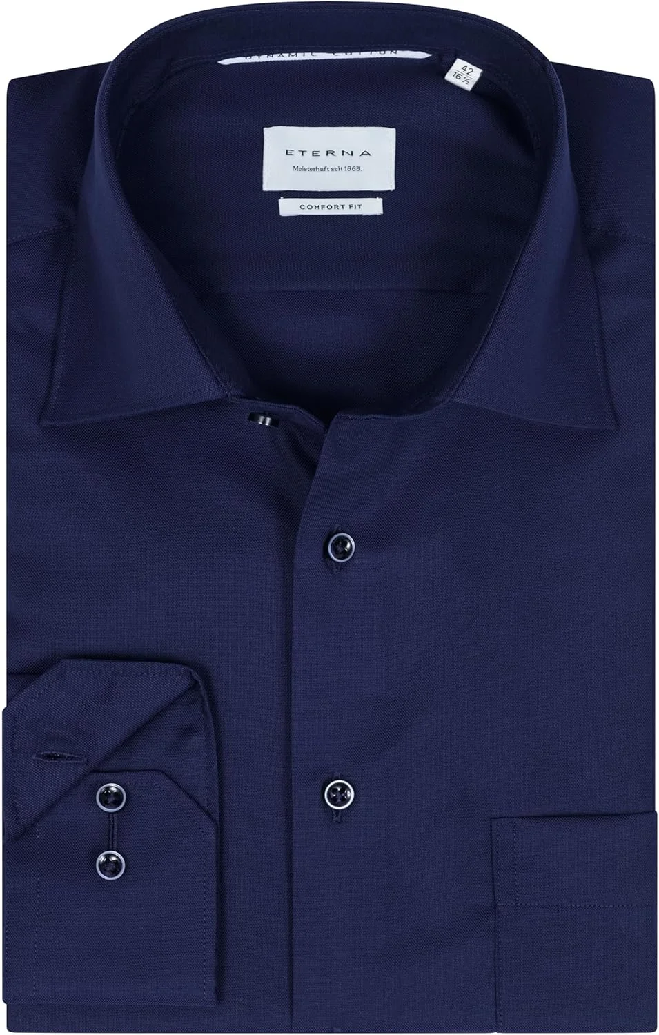 پیراهن آستین بلند ETERNA، مدل Comfort Fit، بدون نیاز به اتو، ضد چروک، 100% پنبه، آبی تیره-(19)، 44