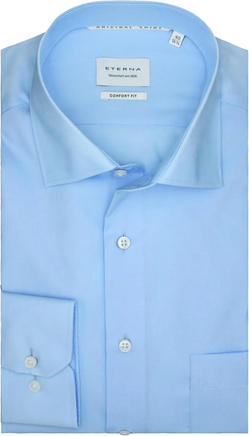 پیراهن مردانه آستین بلند ETERNA، مدل Comfort Fit، یقه New Kent، بدون نیاز به اتو و ضد چروک