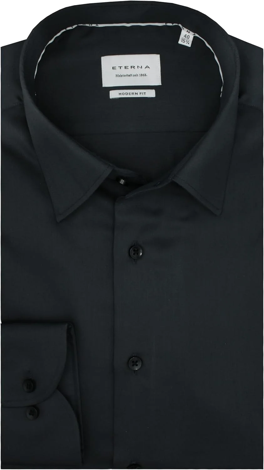 پیراهن آستین بلند مردانه ETERNA، مدل مدرن، پارچه ساتن، بدون نیاز به اتو، ضد چروک، 100% پنبه، ذغالی-38، 44