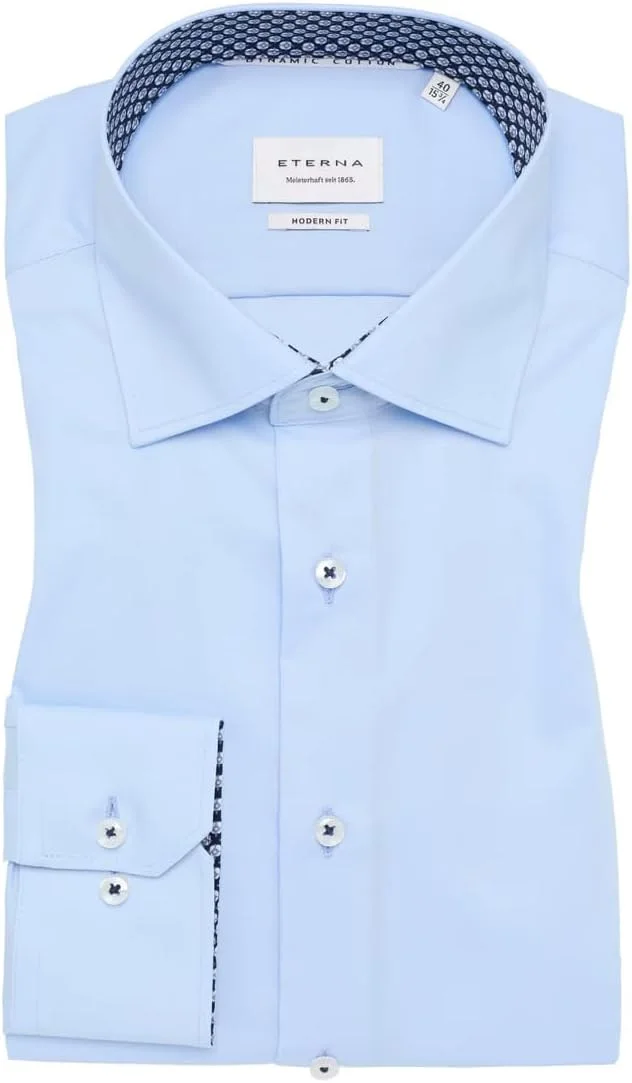 پیراهن آستین بلند مردانه ETERNA، مدل مدرن، ساده، بدون نیاز به اتو، ضد چروک، پوپلین، 100% پنبه، آبی روشن، 44