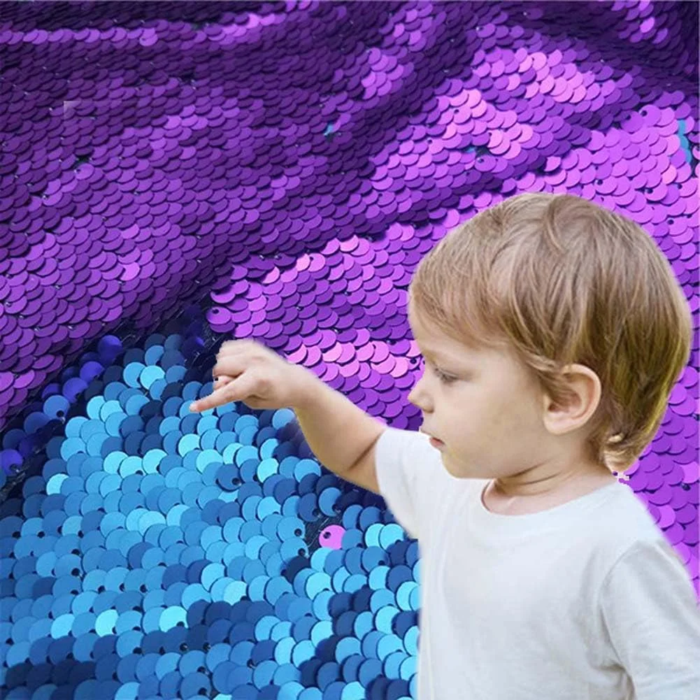 PRINCESS BRIDE 5mm Hign Density Sensory Wall Sequin Flip Fabric for Kids, Reversible Sequin Fabric by The Yard Mermaid Fabric Sequins Sensory Graffiti Fabric for Toddlers (1 yd, Purple to Blue) A22