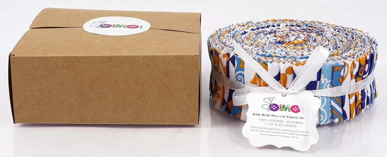 سوی موی - بسته 40 عددی پارچه های از پیش برش خورده با طرح مراکشی، رول های ژله ای نخی 1.5 اینچی برای لحاف دوزی - آبی و نارنجی سوی موی - بسته 40 عددی پارچه های از پیش برش خورده با طرح مراکشی، رول های ژله ای نخی 1.5 اینچی برای لحاف دوزی - آبی و نارنجی