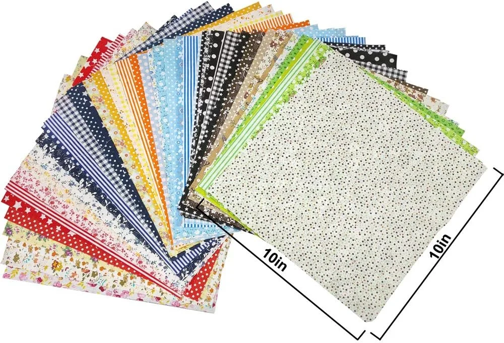Gooswexmzl 50 Pcs 10" x 10" Craft Fabric Bundle Squares Patchwork Fabric Sets Cotton Material Quilting Fabric for DIY