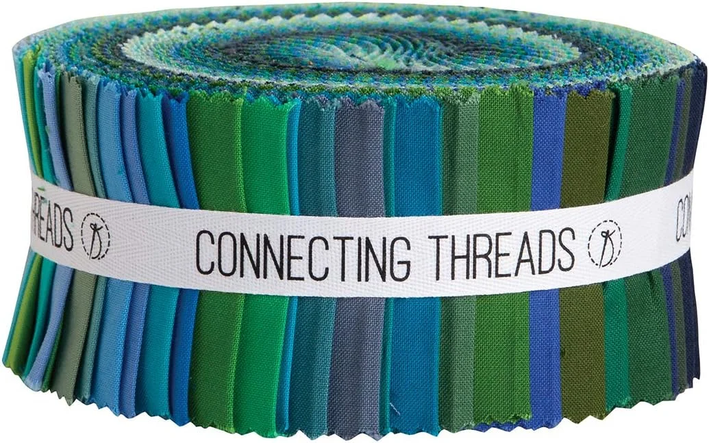 Connecting Threads Color Wheel Solid Precut 41 pcs 100% Cotton Quilting Fabric Bundle 2.5" Strips (Cool)