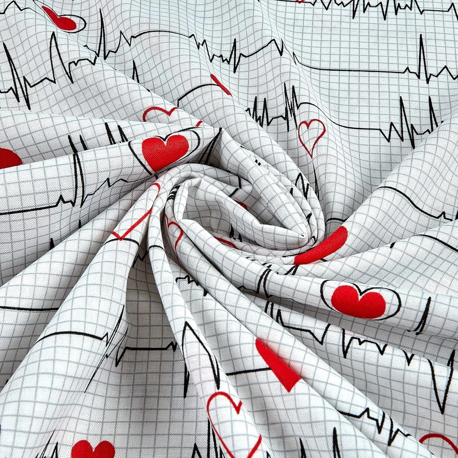 پارچه طرح ضربان قلب پرستاران WINDHAM FABRICS مناسب برای لحاف‌دوزی، رنگ سفید، متری