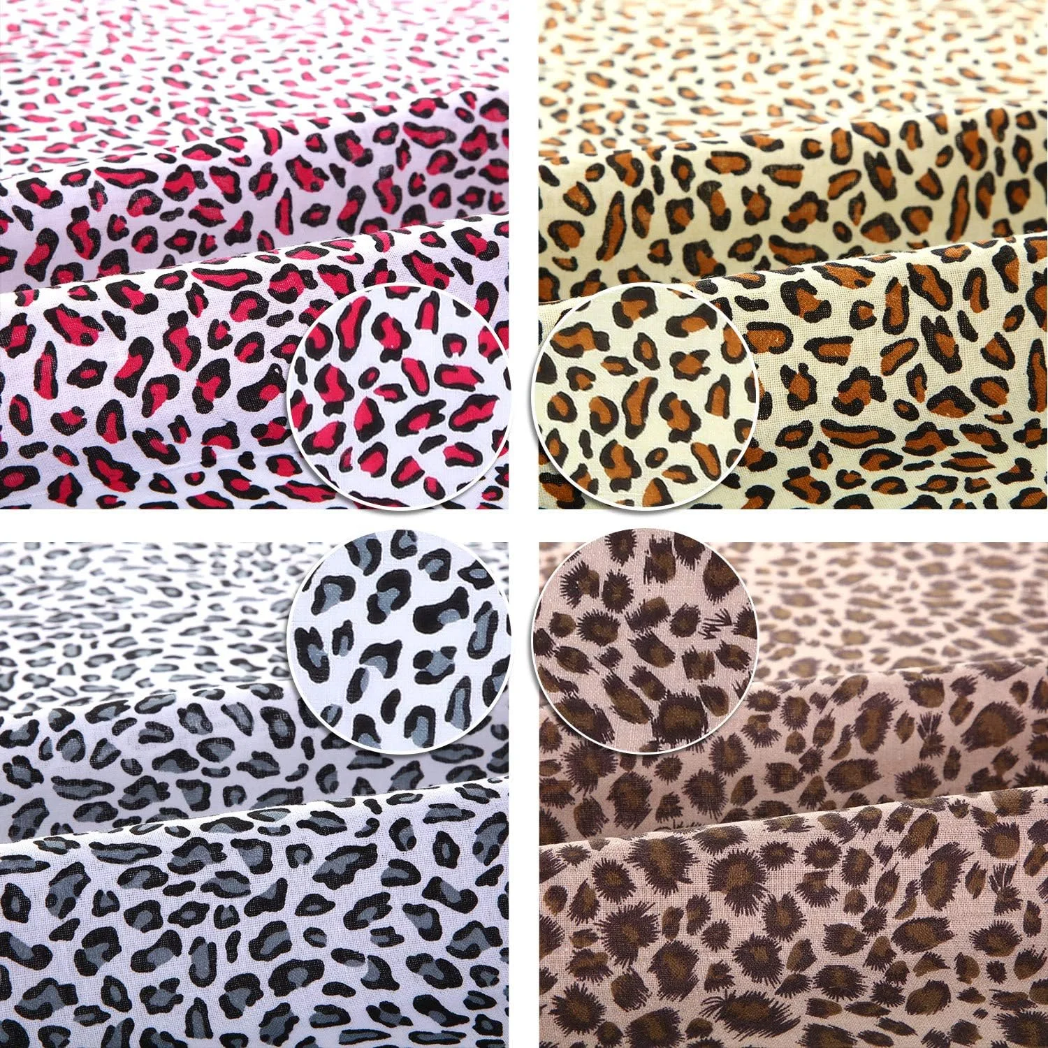 بوائو 6 تکه پارچه طرح پلنگی 50x50 سانتی‌متری، پارچه نخی طرح پلنگی مناسب تکه‌دوزی، پارچه مربعی برای خیاطی و ساخت صنایع دستی