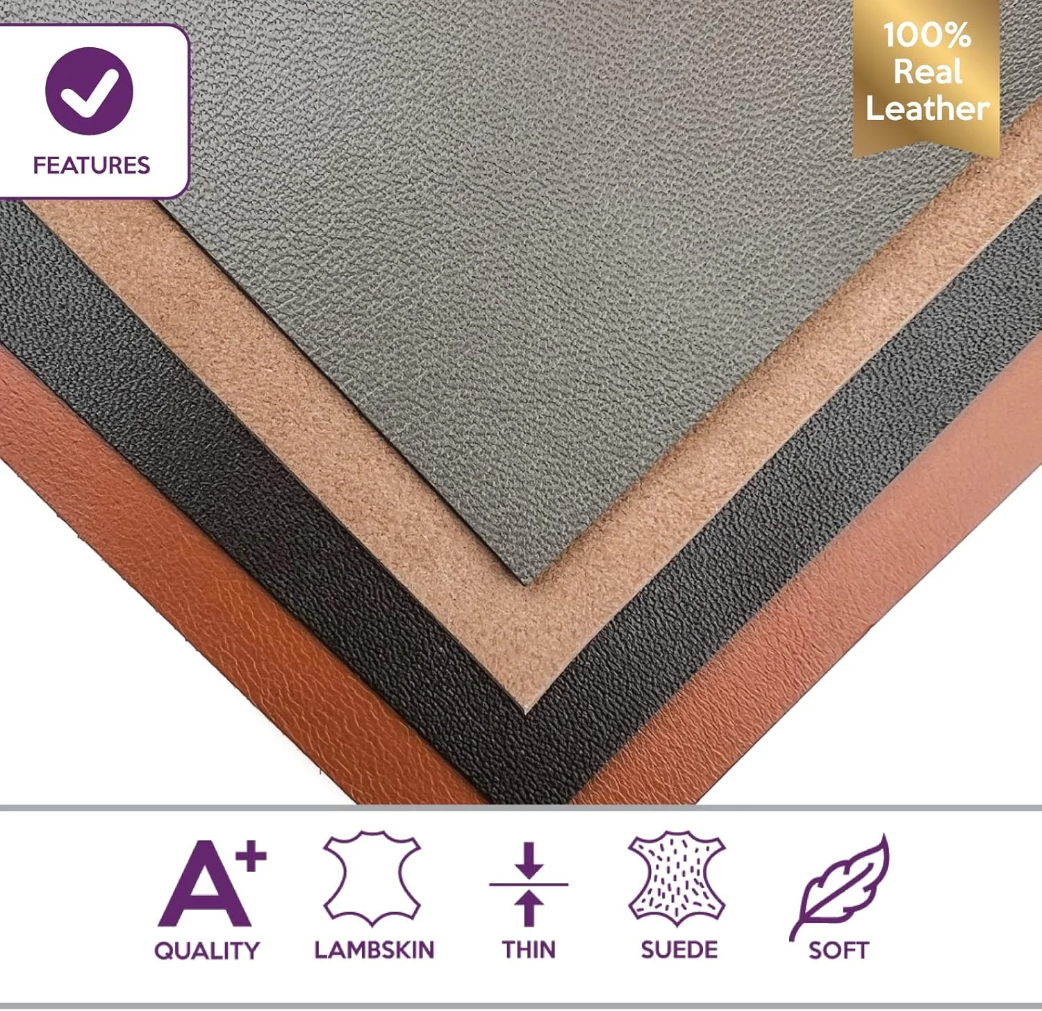 چرم AA شرکت چرم ایتالیایی، تکه چرم قهوه ای: 4 تکه چرم قهوه ای برای کاردستی 5x5 اینچ/ 12x12 سانتی متر