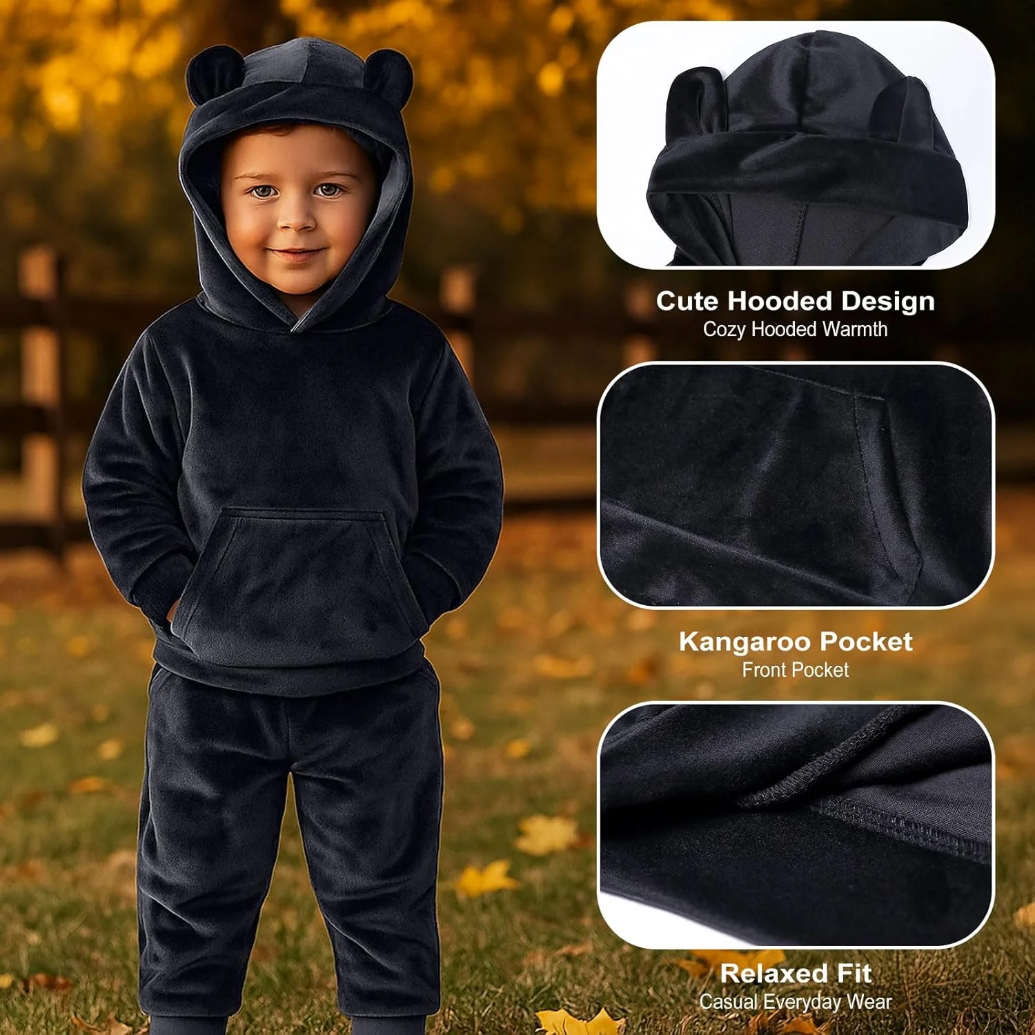 ست هودی پشمی و شلوار پسرانه ROMPERINBOX، آستین بلند، مناسب پاییز و زمستان، سایز 12 ماه تا 7 سال