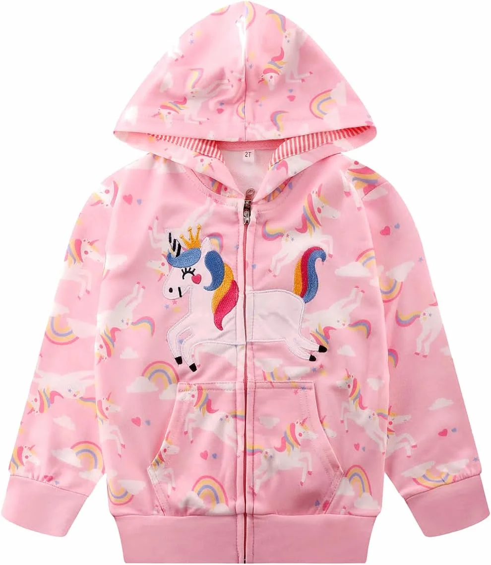 ژاکت هودی زیپ دار دخترانه طرح تک شاخ رنگین کمانی مناسب کودکان 2 تا 7 سال ژاکت هودی زیپ دار دخترانه طرح تک شاخ رنگین کمانی مناسب کودکان 2 تا 7 سال