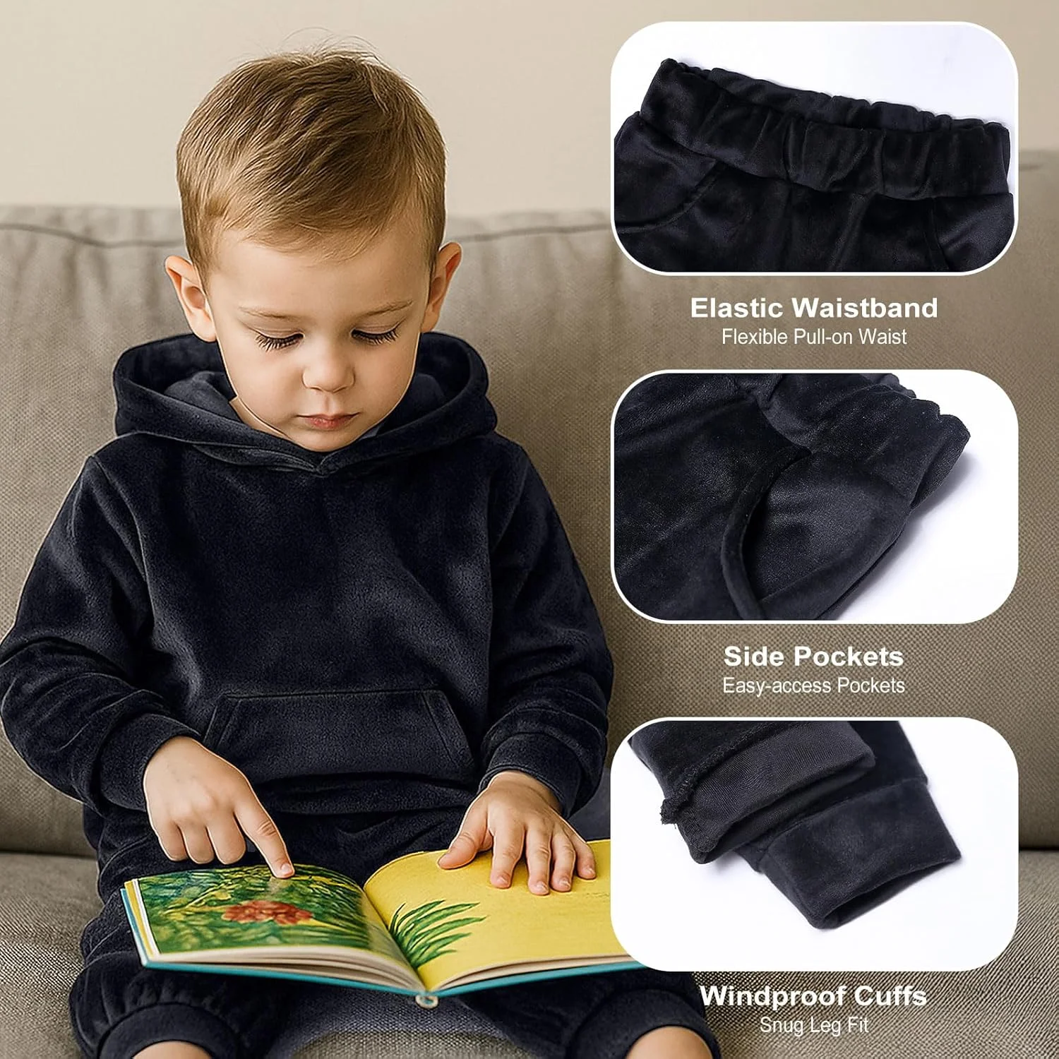 ست هودی پشمی و شلوار پسرانه ROMPERINBOX، آستین بلند، مناسب پاییز و زمستان، سایز 12 ماه تا 7 سال