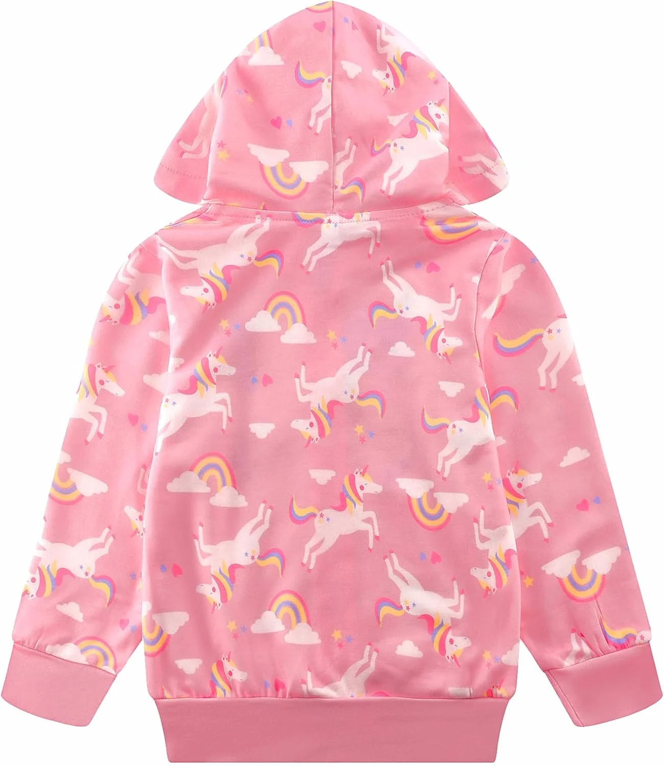 ژاکت هودی زیپ دار دخترانه طرح تک شاخ رنگین کمانی مناسب کودکان 2 تا 7 سال