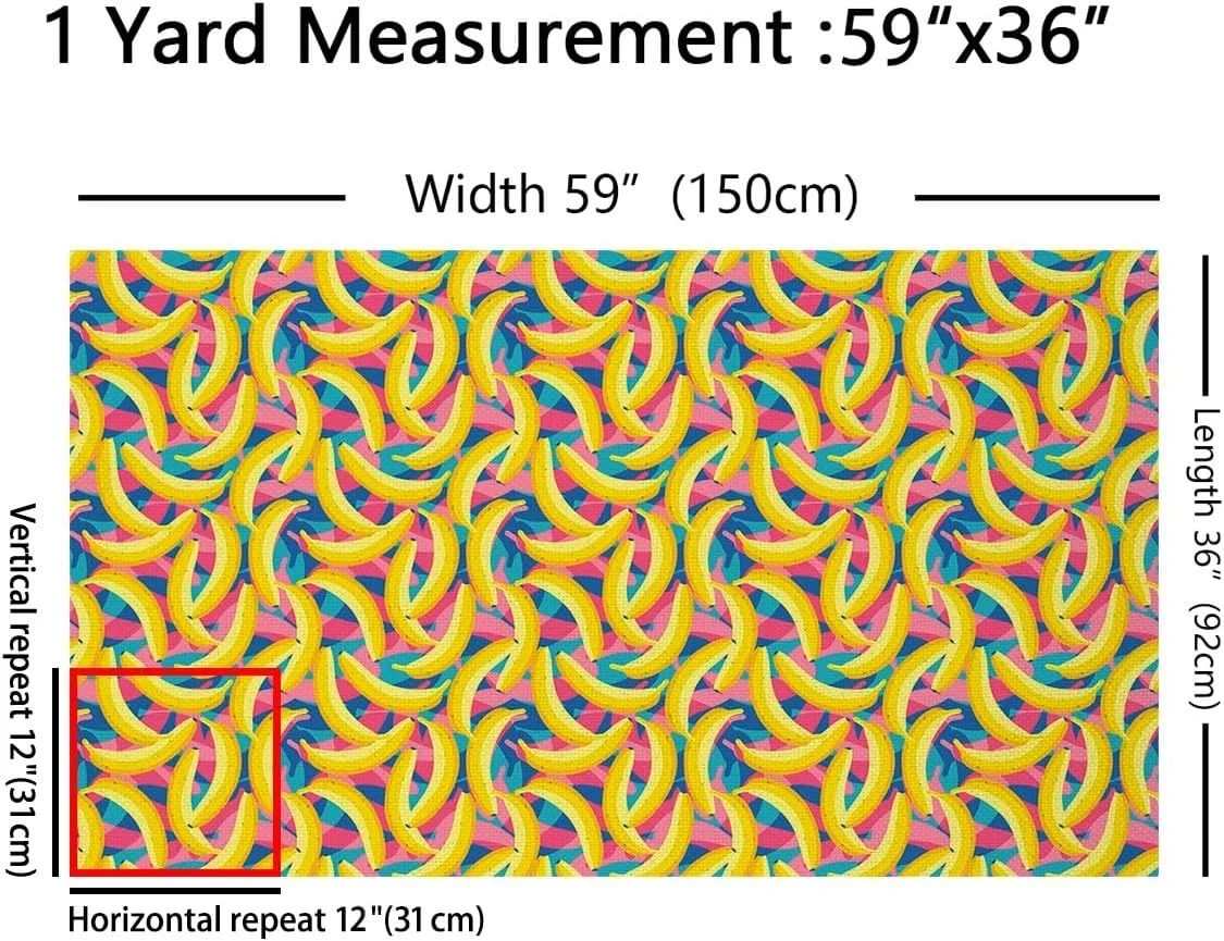 پارچه طرح موز Manfei، مناسب برای کارهای هنری، پارچه های سرگرمی DIY، هدیه های شیرین، تزئینات، پارچه تزئینی برای روکش مبلمان و لوازم منزل، 1 یارد