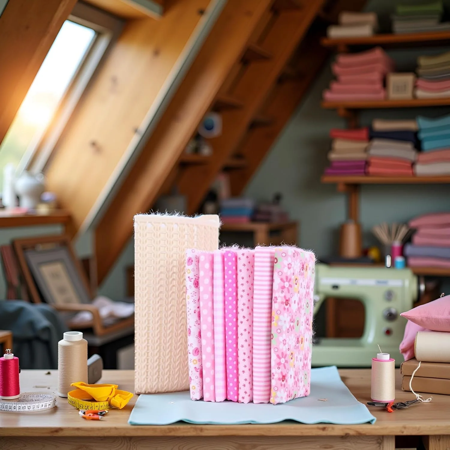 بسته ۷ تکه پارچه نخی صورتی Sluswallow، مناسب برای تکه دوزی، خیاطی DIY، اسکرپ بوک، لحاف دوزی، طرح گلدار و خال خالی، هنرهای پارچه ای، ابعاد ۲۵cm x ۲۵cm