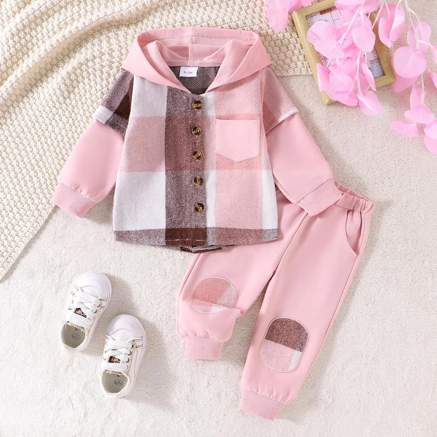 ست لباس پاییزی و زمستانی دخترانه شامل هودی، سویشرت دکمه دار، کت، شلوار و شلوار ورزشی، لباس های رنگی متضاد برای نوزاد و کودک نوپا