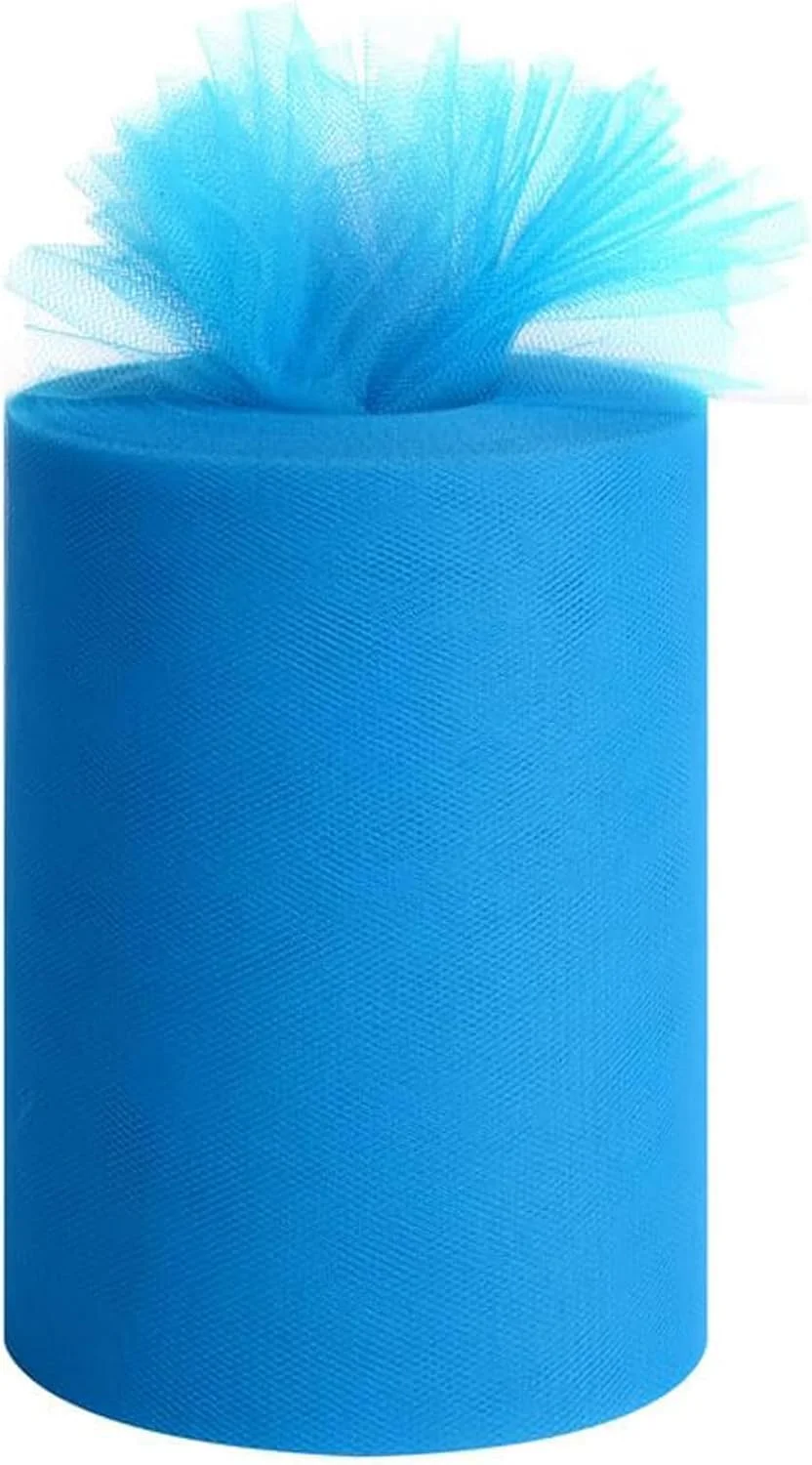 رول پارچه توری میگچا، عرض 15 سانتیمتر، طول 91 متر، مناسب برای ساخت دامن توتو، تزئینات عروسی، جشن نوزاد، کاردستی و لوازم مهمانی (آبی روشن)