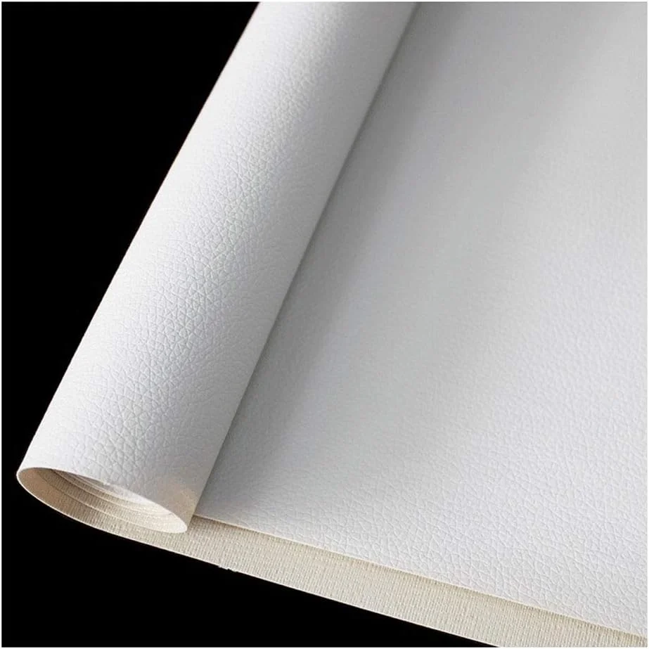 ورق پارچه چرمی مصنوعی PVC طرح چرم لیچی با پشتی بوم، چرم مصنوعی برای روکش مبلمان، مناسب برای کیف، کلاه، جواهرات، کاردستی مو، خیاطی و تزئینات - سفید 1.38x7 متر