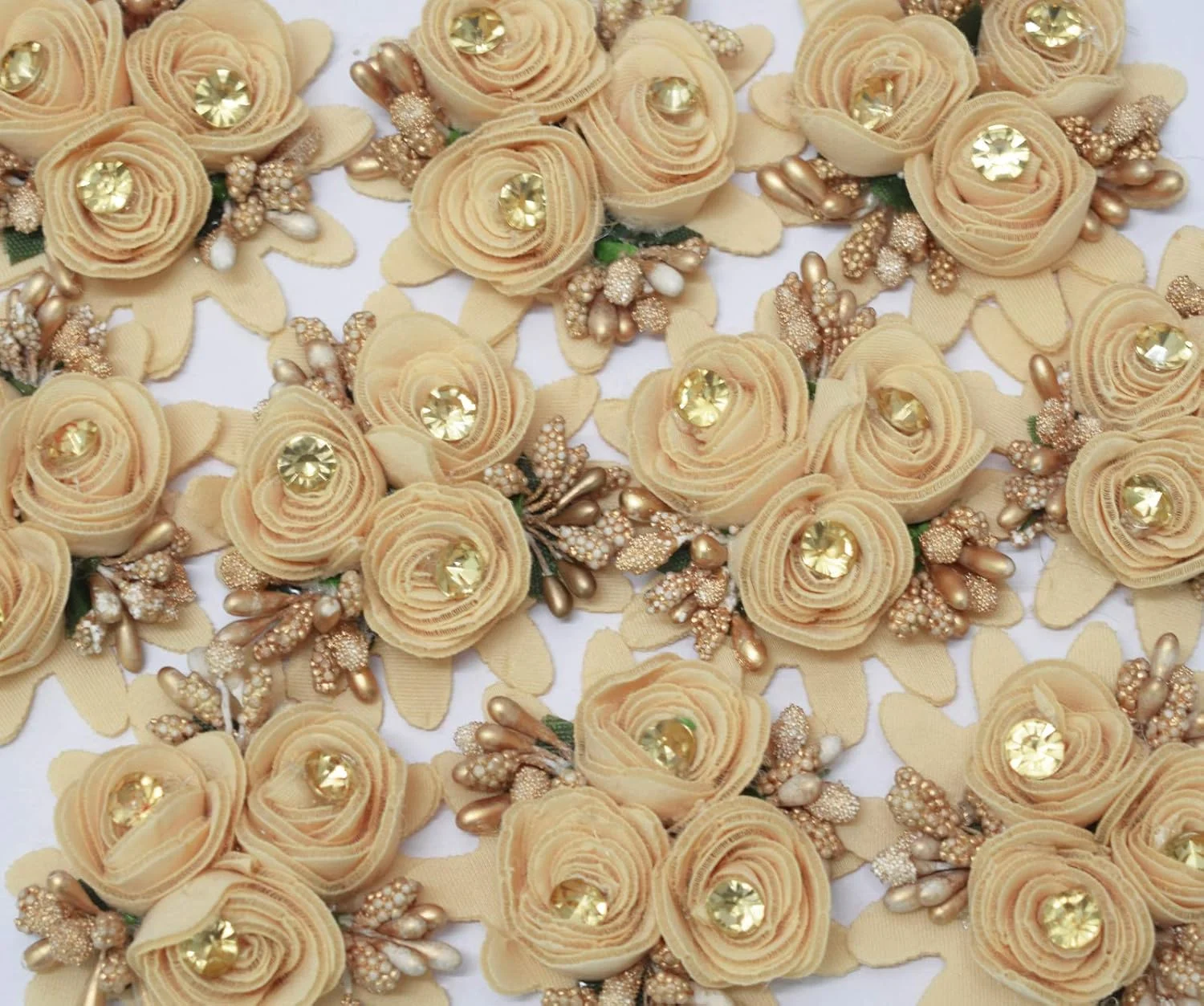 مجموعه 10 عددی گل پارچه ای کرم رنگ Asian Hobby Crafts، سایز 6 سانتی متر